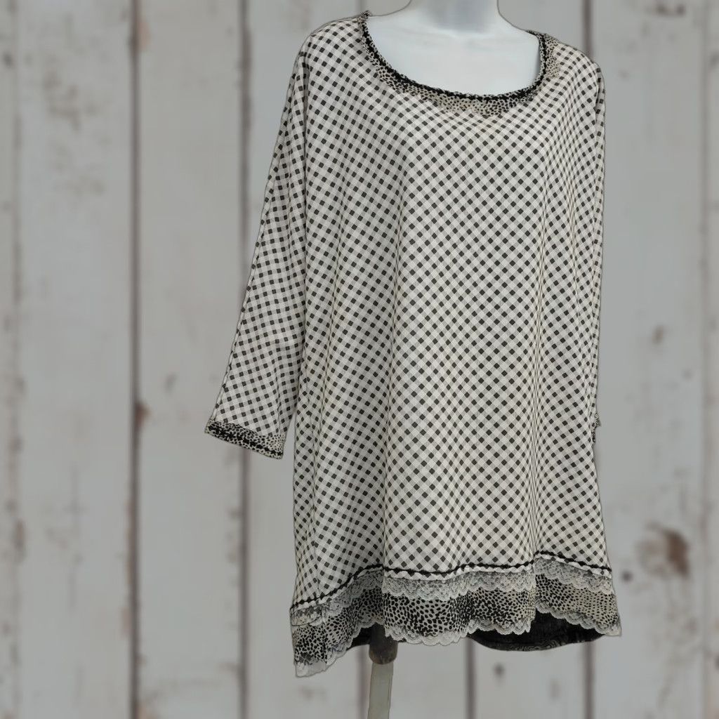 Vintage VINTAGE Unbranded Blouse Womens XL Black/White Check Long Sleeve Boho Lagenlook Angel Pattern Tie? Size XL / US 12-14 / IT 48-50 - 1 Thumbnail