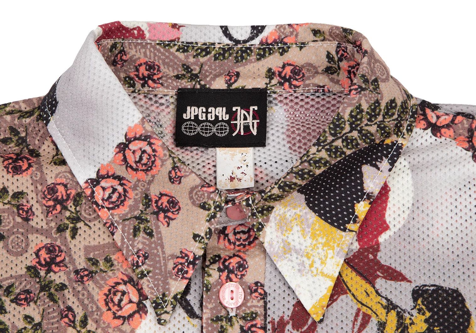 Jean Paul Gaultier Collage Print Poly Mesh Shirt in Mocha Multi Size 48 Size US M / EU 48-50 / 2 - 3 Thumbnail