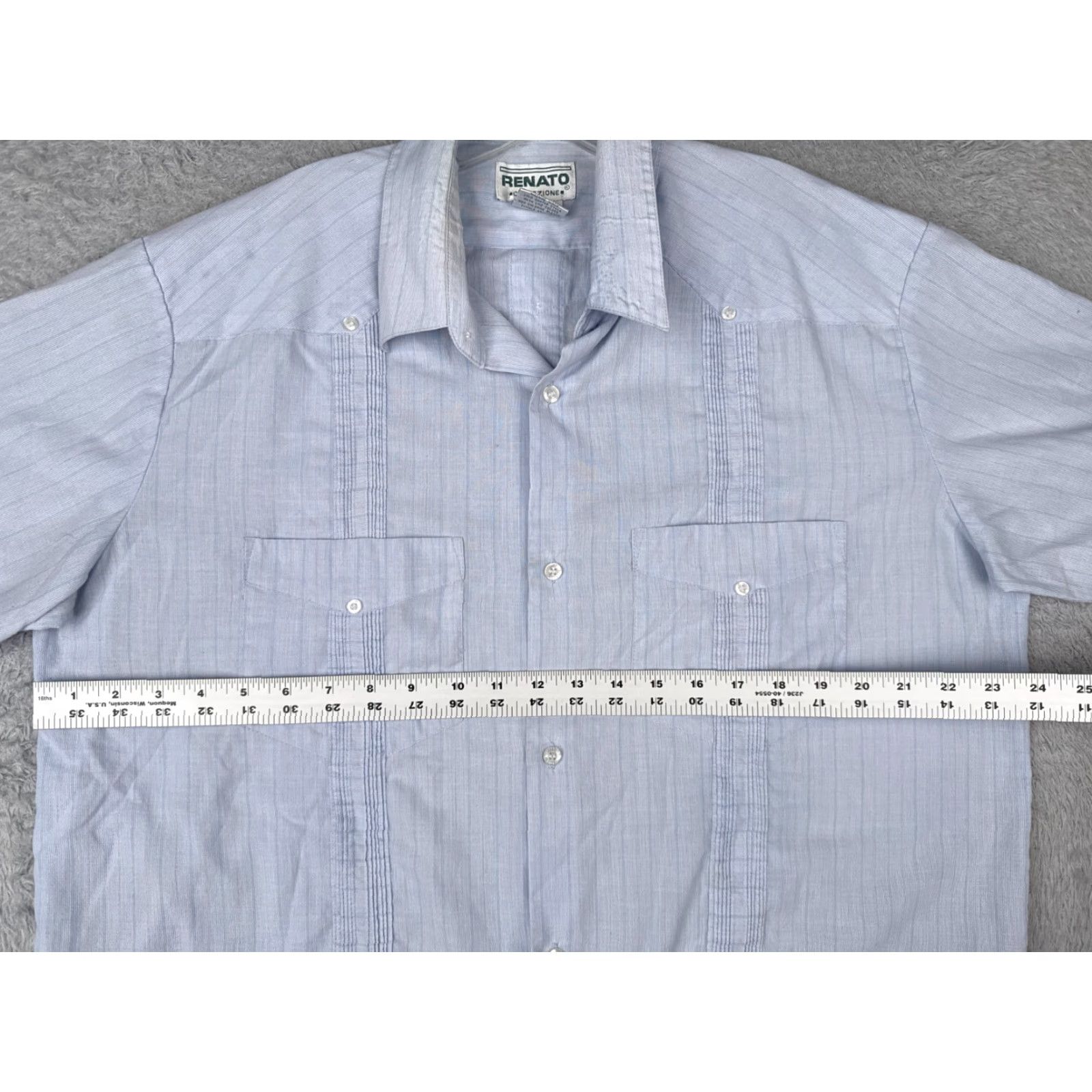 Vintage Renato Guayabera Shirt Men Extra Large Blue Vertical Stripe 4 Pocket Poly Blend Button-Up Size US XL / EU 56 / 4 - 7 Thumbnail