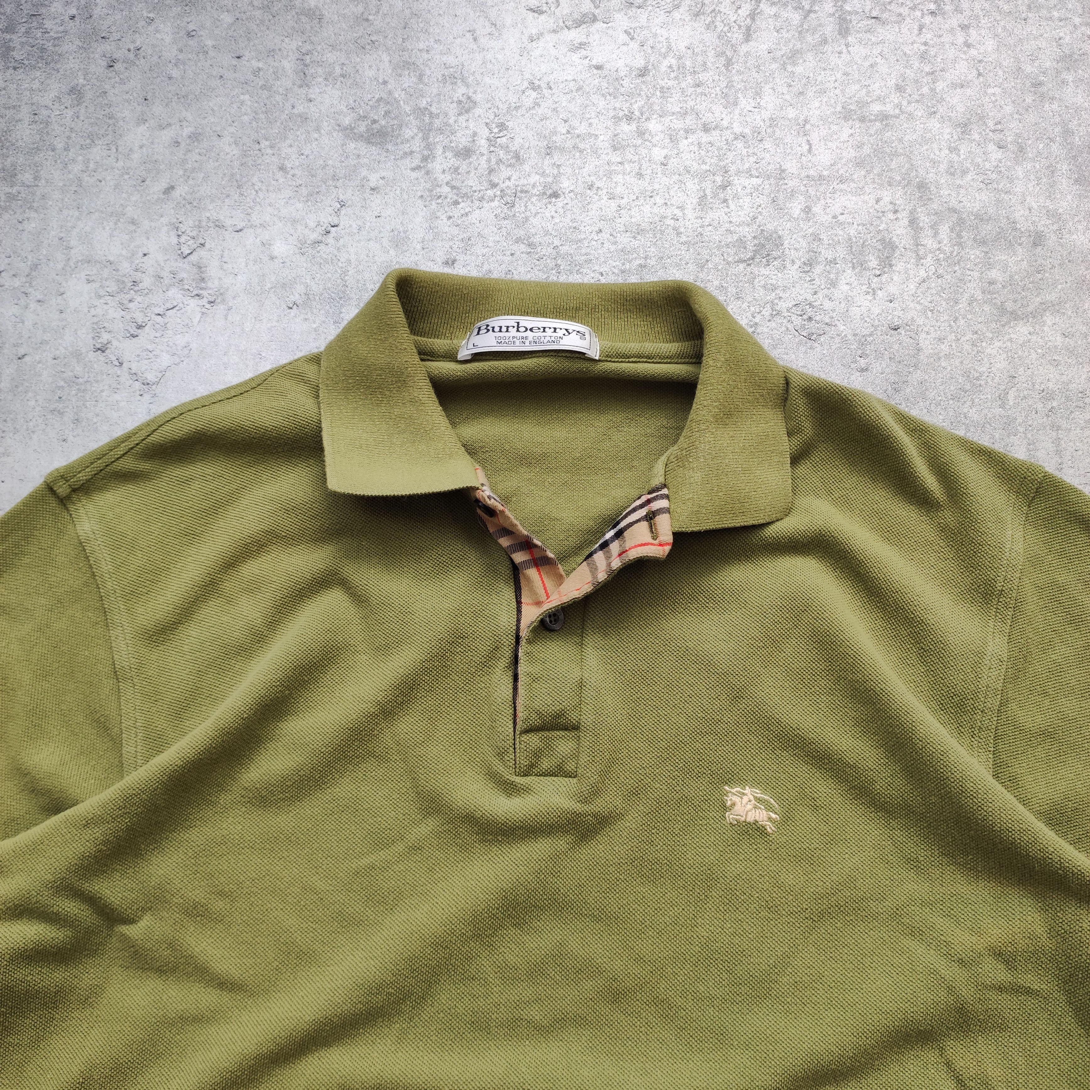 Burberry × Vintage RARE 90s Burberrys London Khaki Checkered Nova Polo Shirt Size US L / EU 52-54 / 3 - 4 Thumbnail