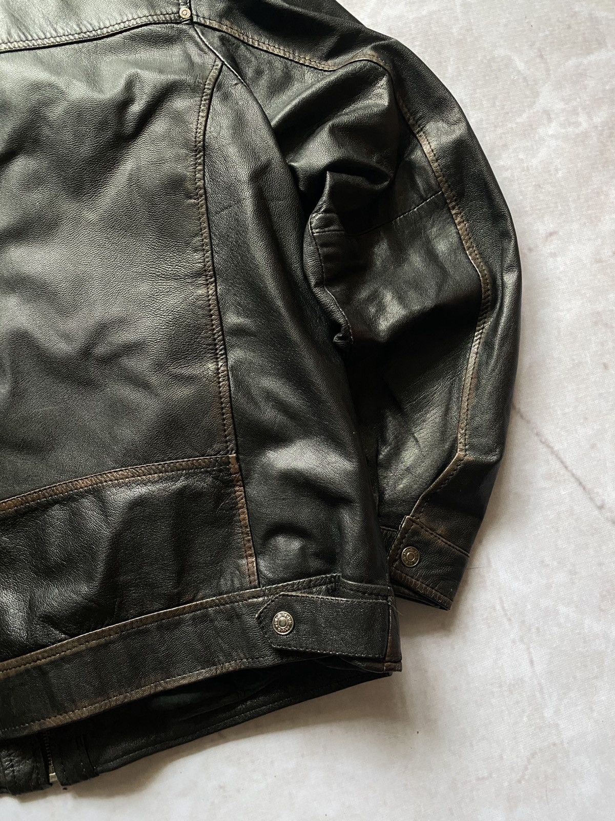 Genuine Leather Vintage Faded Leather Bomber Jacket Moto Y2K Schott Style XL Size US XL / EU 56 / 4 - 13 Thumbnail
