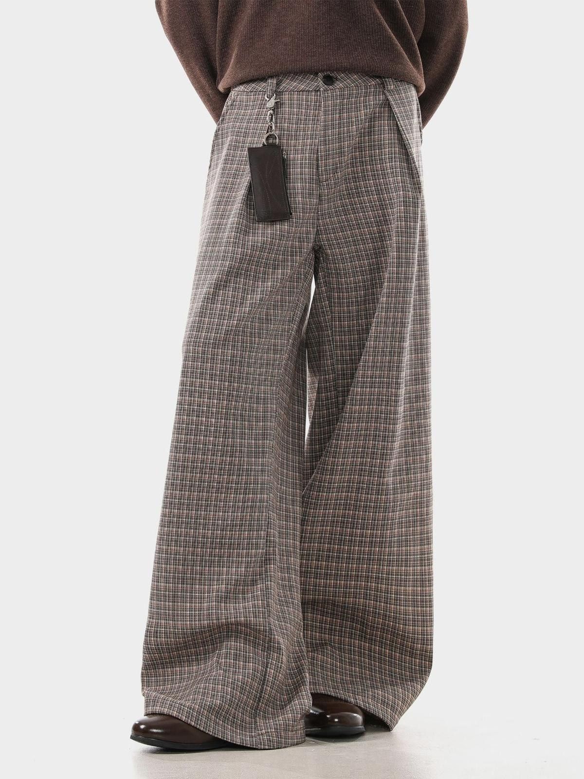Vintage Gray Wide Leg Plaid Trousers, Loose Fit Pants Size US 30 / EU 46 - 4 Thumbnail