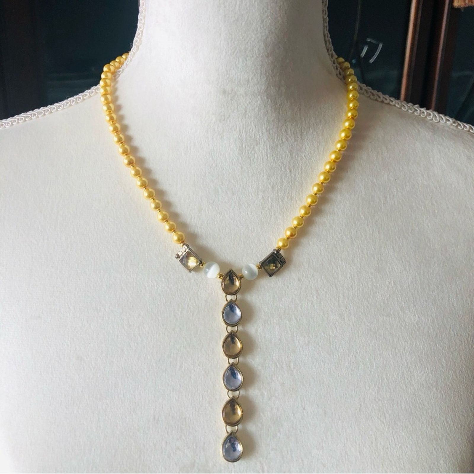 Handmade Handcrafted repurpose stay gold cascade Pearl necklace Size ONE SIZE - 2 Thumbnail