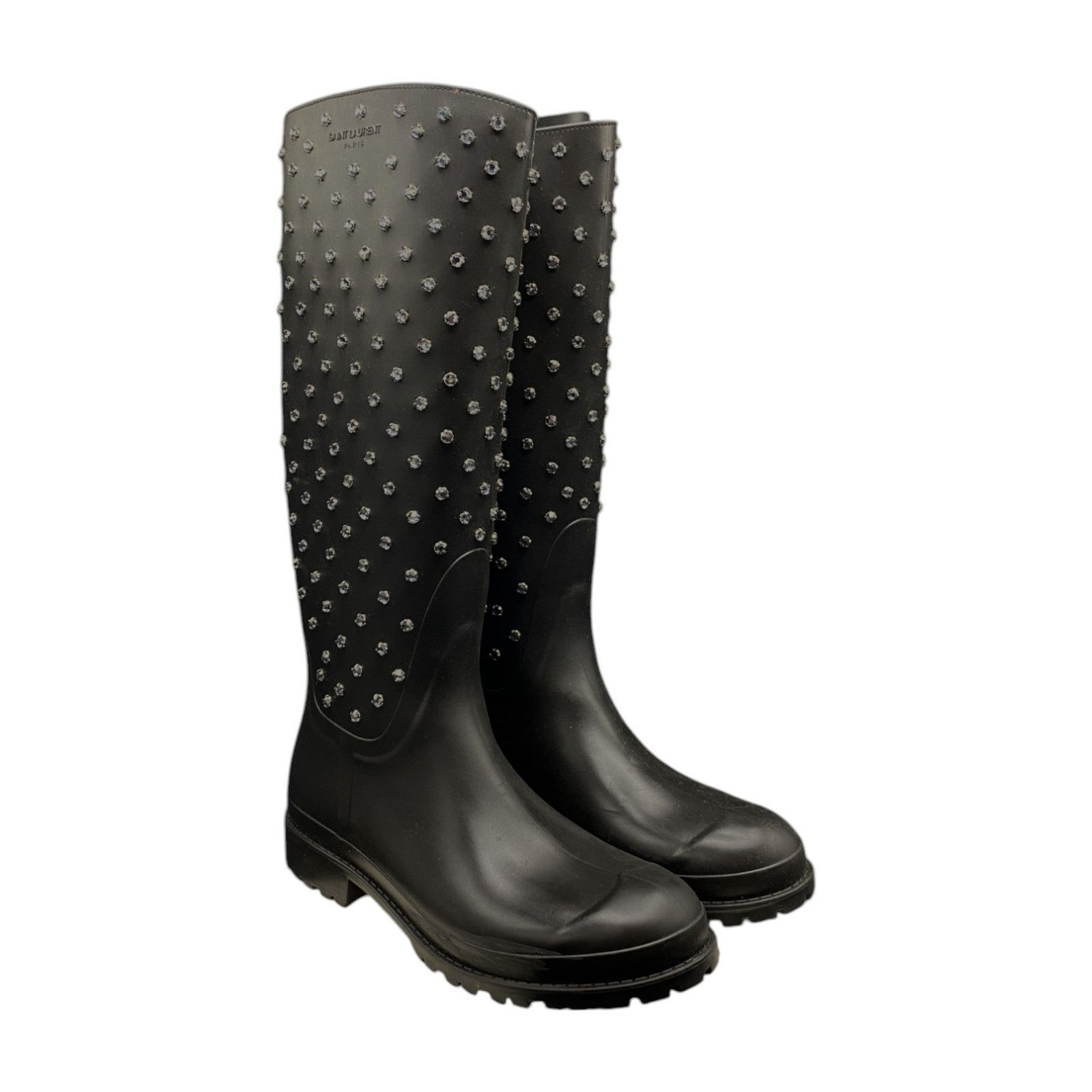 Saint Laurent Paris Crystal Studded Rubber Boots Size US 11 / IT 41 - 1 Thumbnail