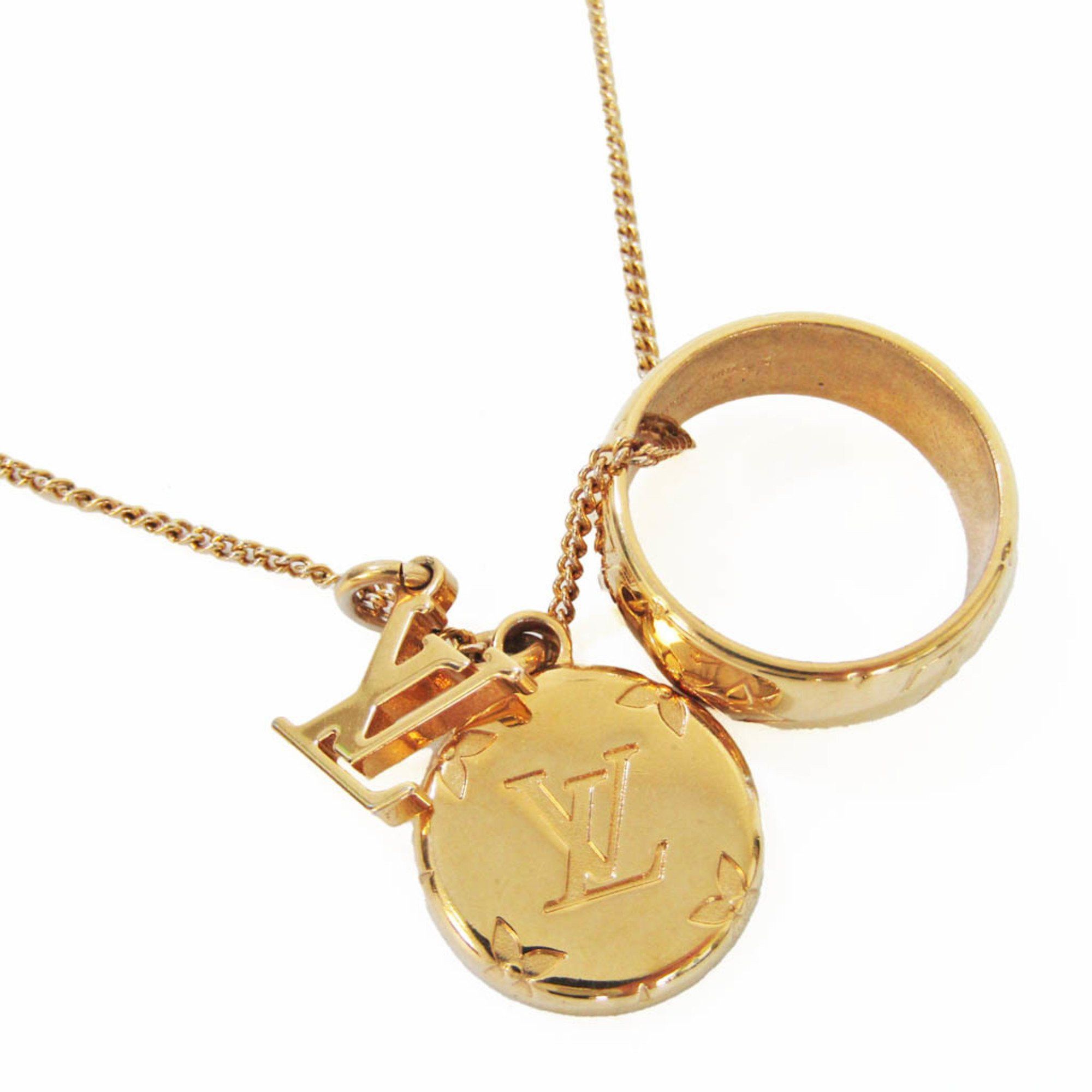 LOUIS VUITTON Necklace Pendant LV Monogram Ring M80189 Gold GP authentic