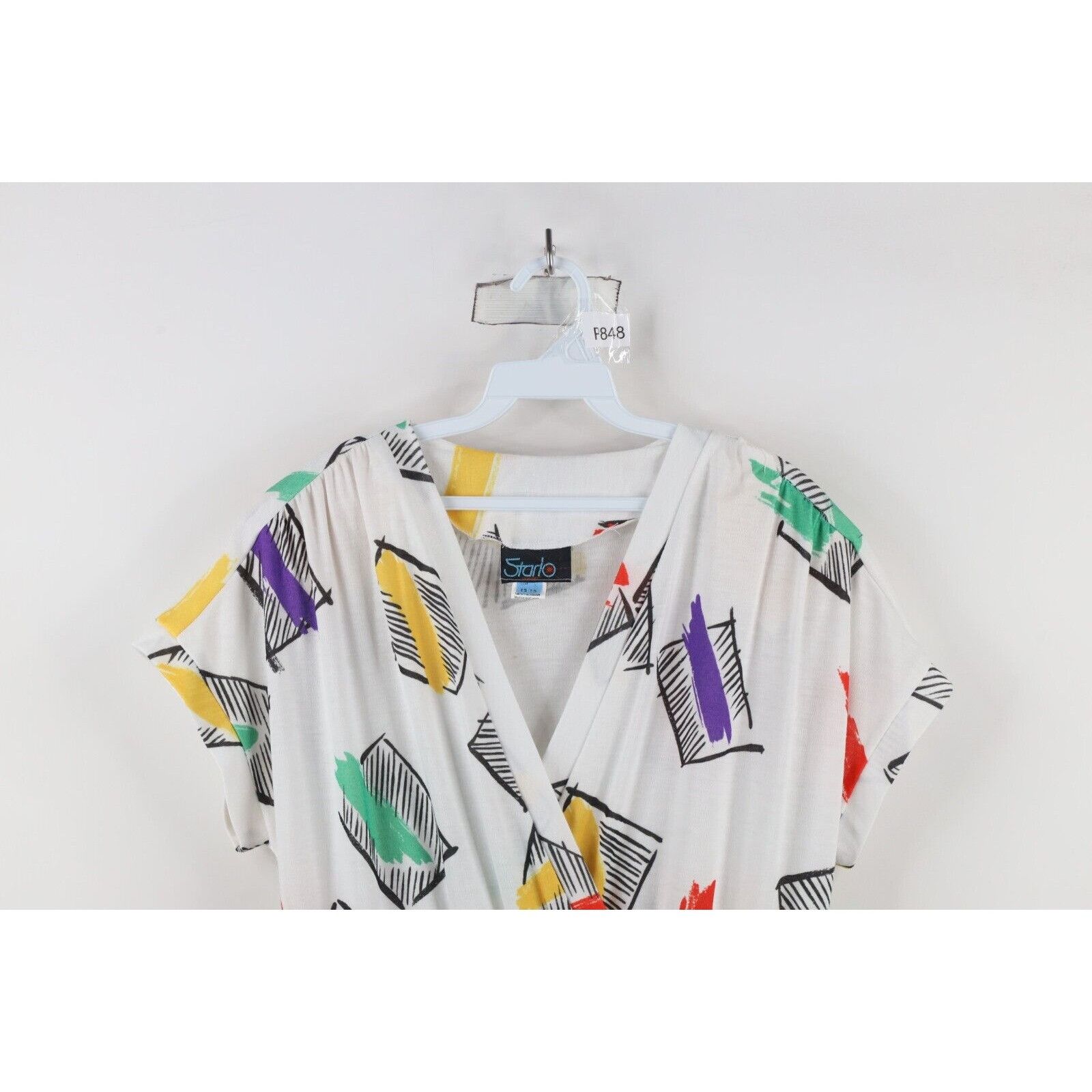 Vintage Vintage 80s Art Deco Distressed Rainbow Geometric Dress Size XXL / US 16-18 / IT 52-54 - 2 Thumbnail