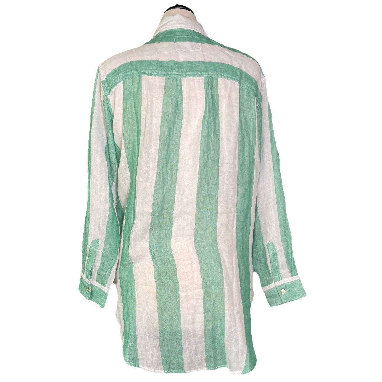 Rails Rails 100% Organic Cotton White/ Green Stripe Women’s Top Size S / US 4 / IT 40 - 3 Thumbnail