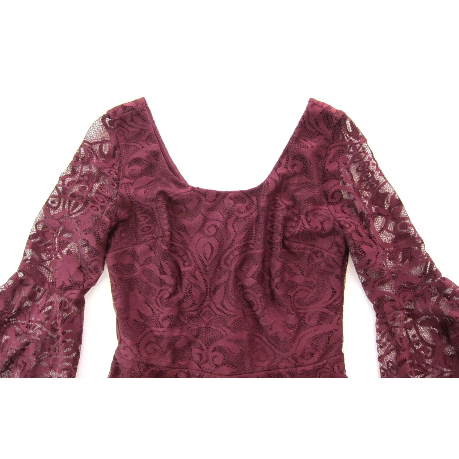 Vintage VINTAGE I.N. San Francisco Red Burgundy Lace Flare Sleeve Scoop Neck Smock Dress 11/L Size L / US 10 / IT 46 - 5 Thumbnail