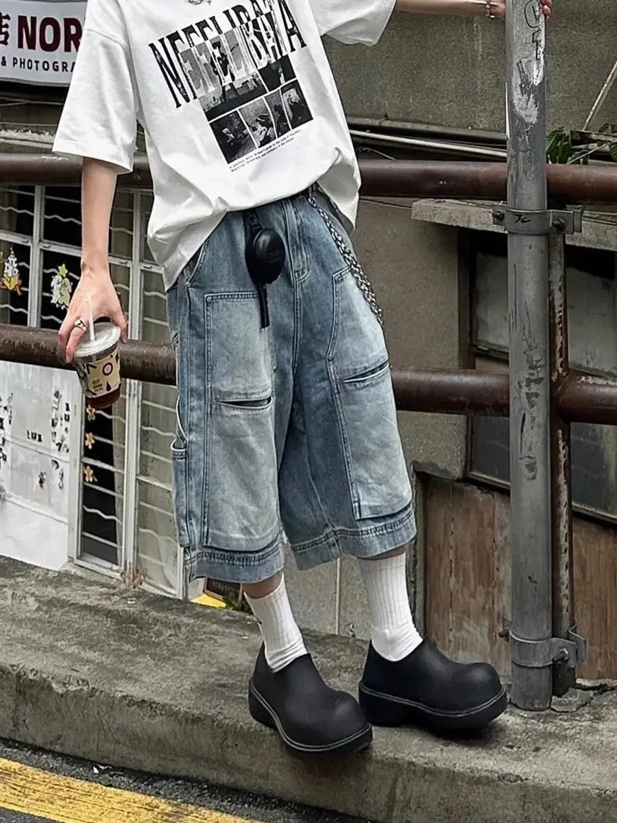 Japanese Brand Loose straight leg multi pocket denim shorts Size US 32 / EU 48 - 3 Thumbnail