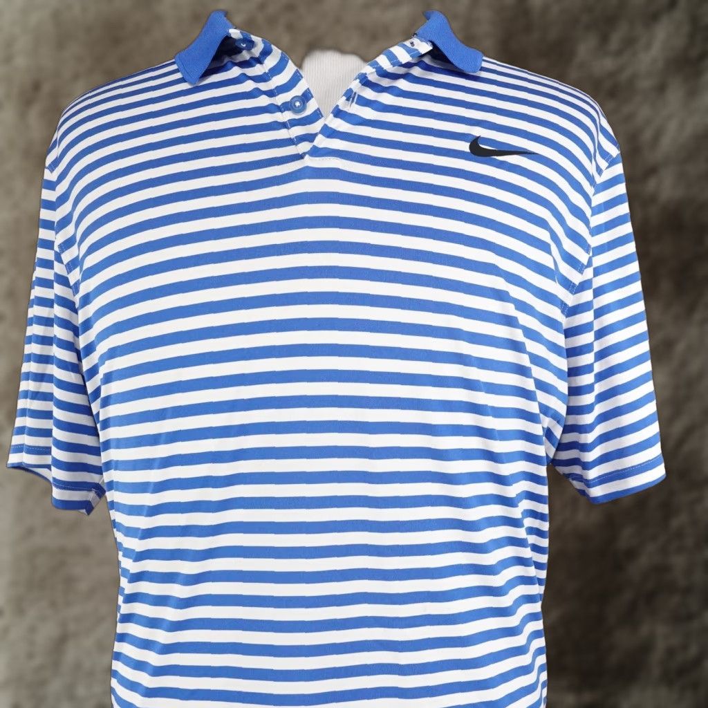 Nike Nike Golf Polo Shirt Mens XL Blue White Stripe Dri-FIT Short Sleeve Size US XL / EU 56 / 4 - 1 Thumbnail