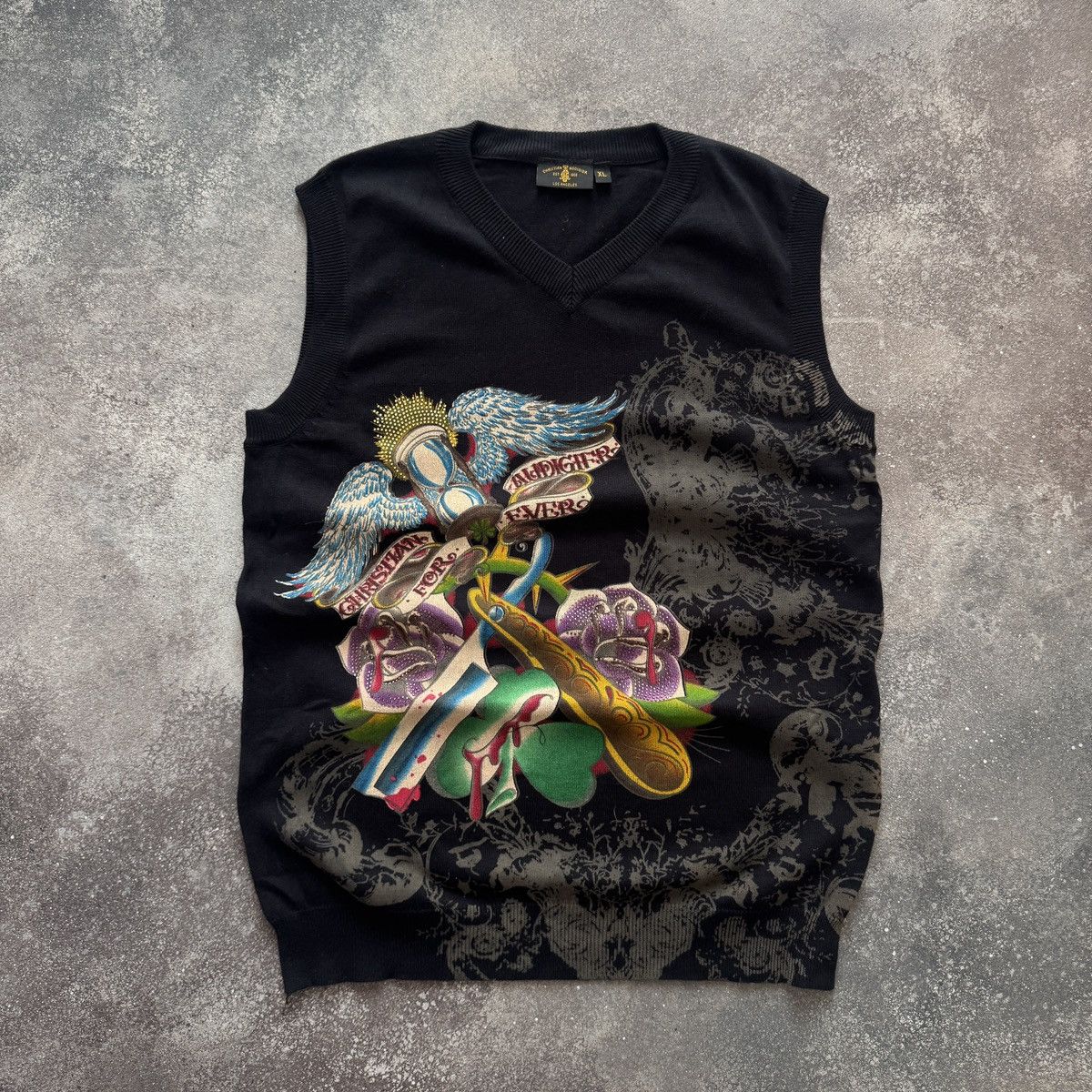 Christian Audigier (Ed Hardy) Y2K Rhinestones Sweater Vest