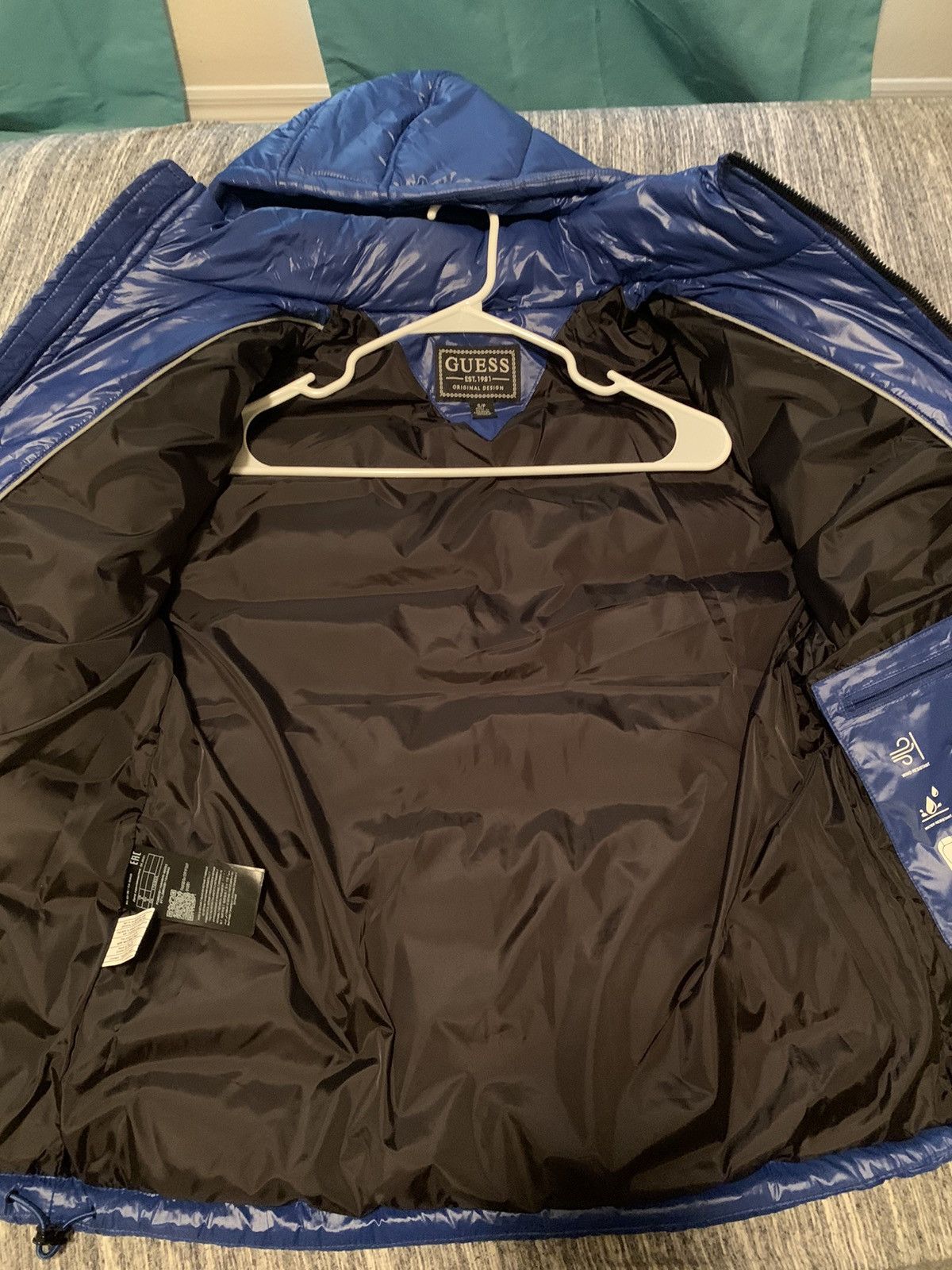 image of Guess Puffer Coat in Blue/Black, Men's (Size Small)