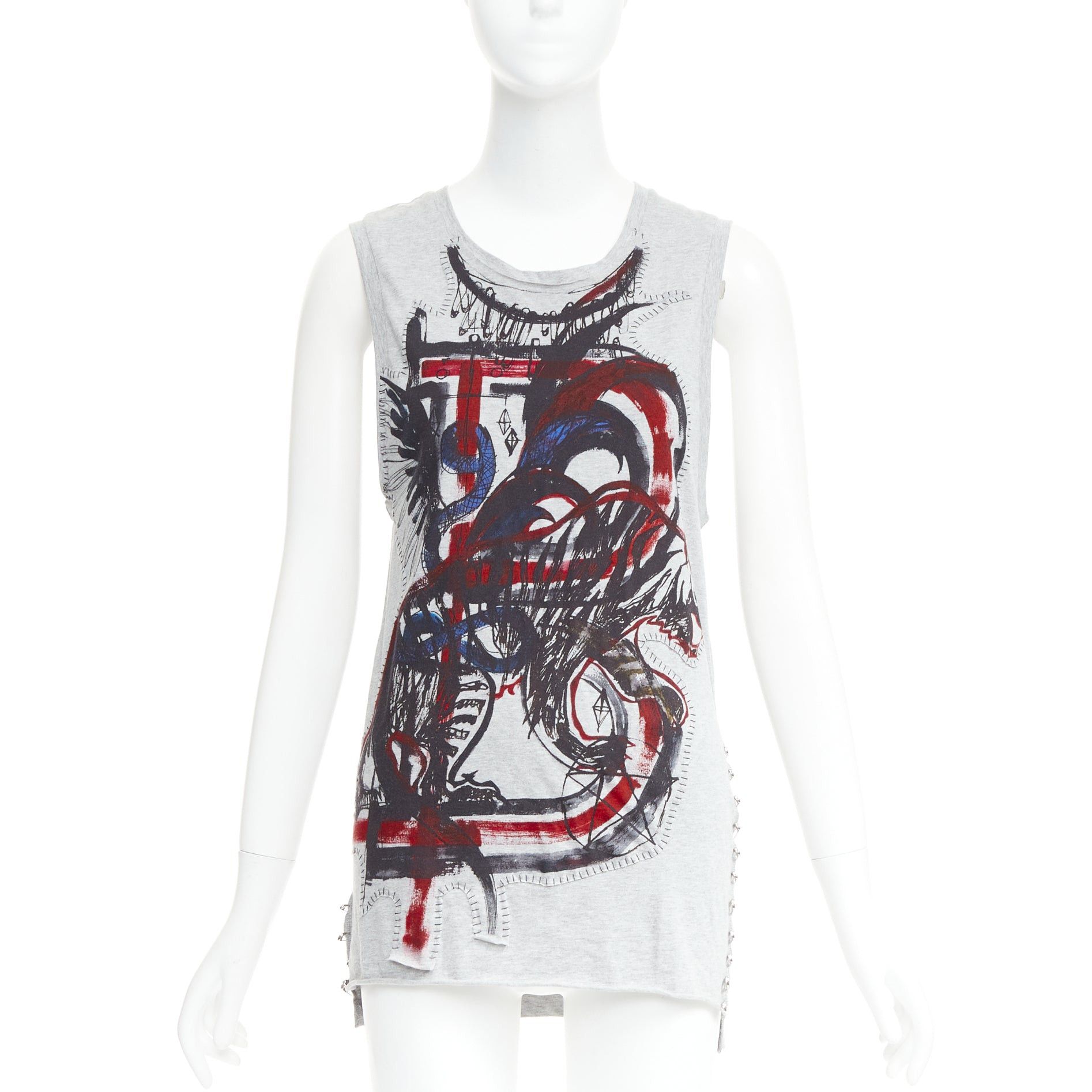 Balmain BALMAIN 2011 Christophe Decarnin Punk Graffiti silver pin ripped tank top FR38 M Size M / US 6-8 / IT 42-44 - 1 Thumbnail