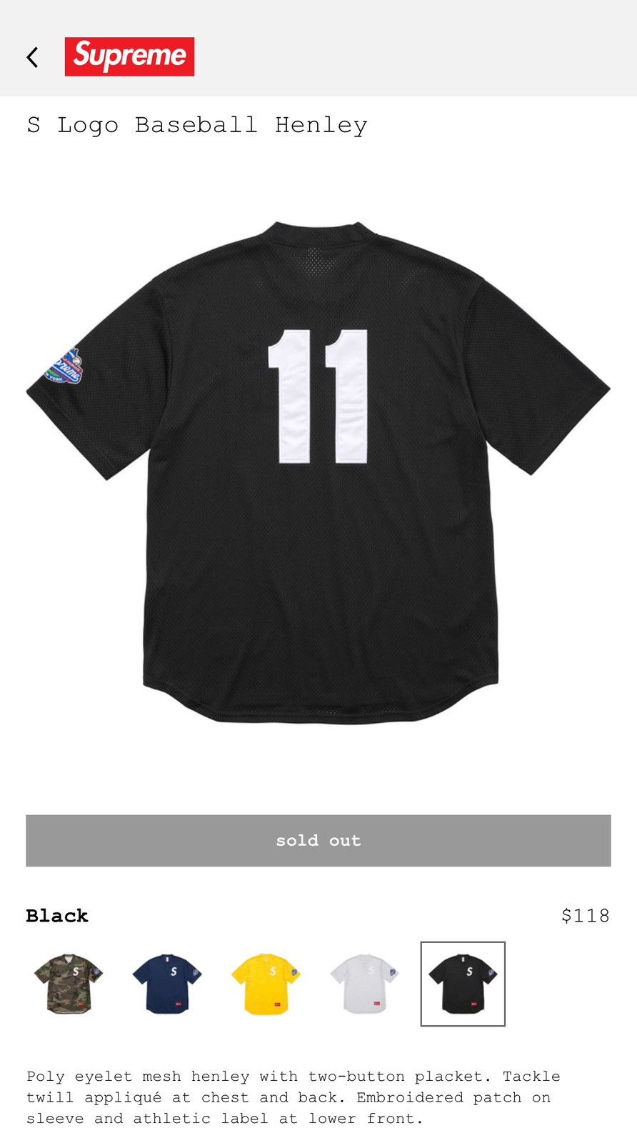 Supreme Supreme S Logo Baseball Henley Size US L / EU 52-54 / 3 - 6 Thumbnail