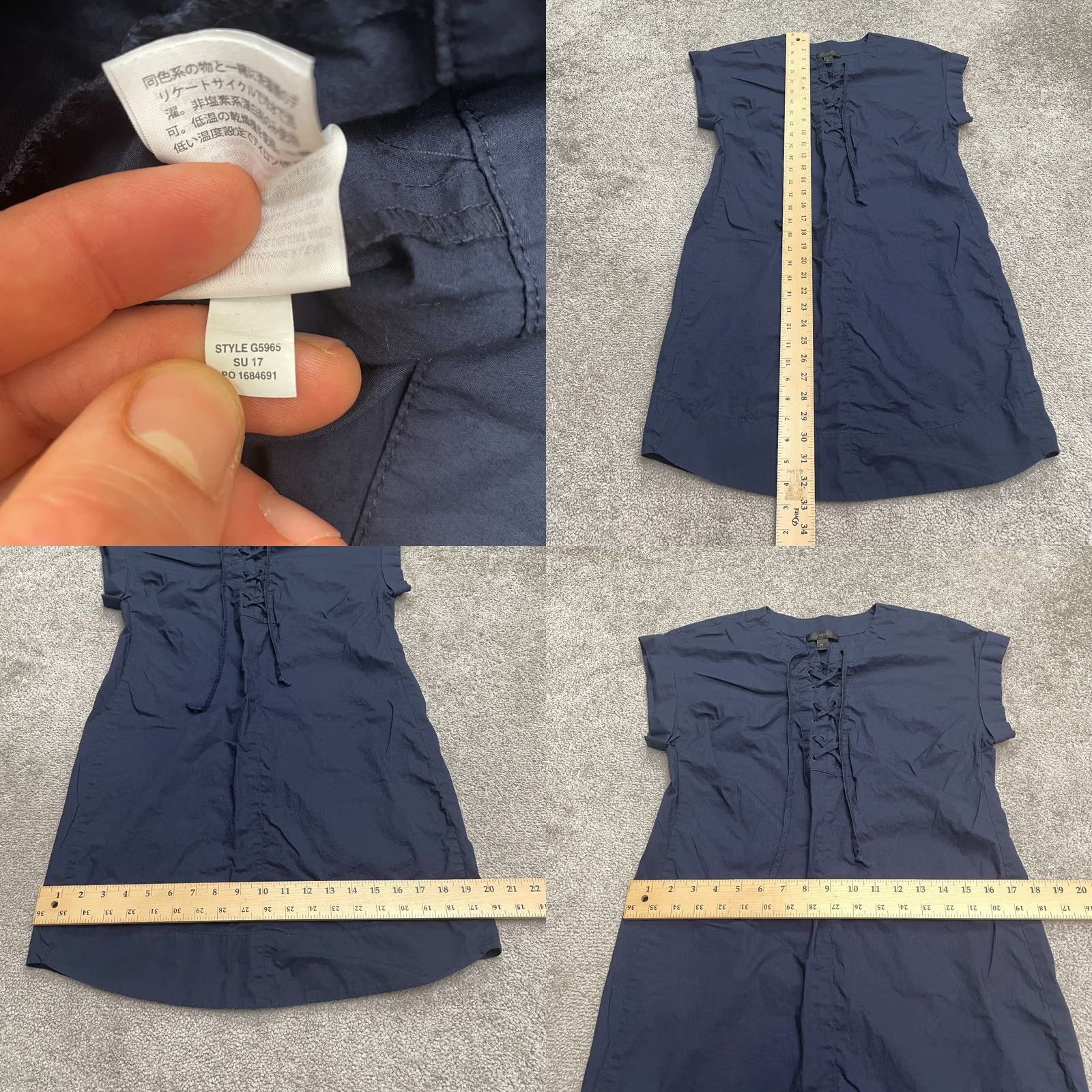 J.Crew J.CREW Dress Womens Petite Small Navy Blue Lace Up Cotton Casual Classic Size S / US 4 / IT 40 - 8 Thumbnail