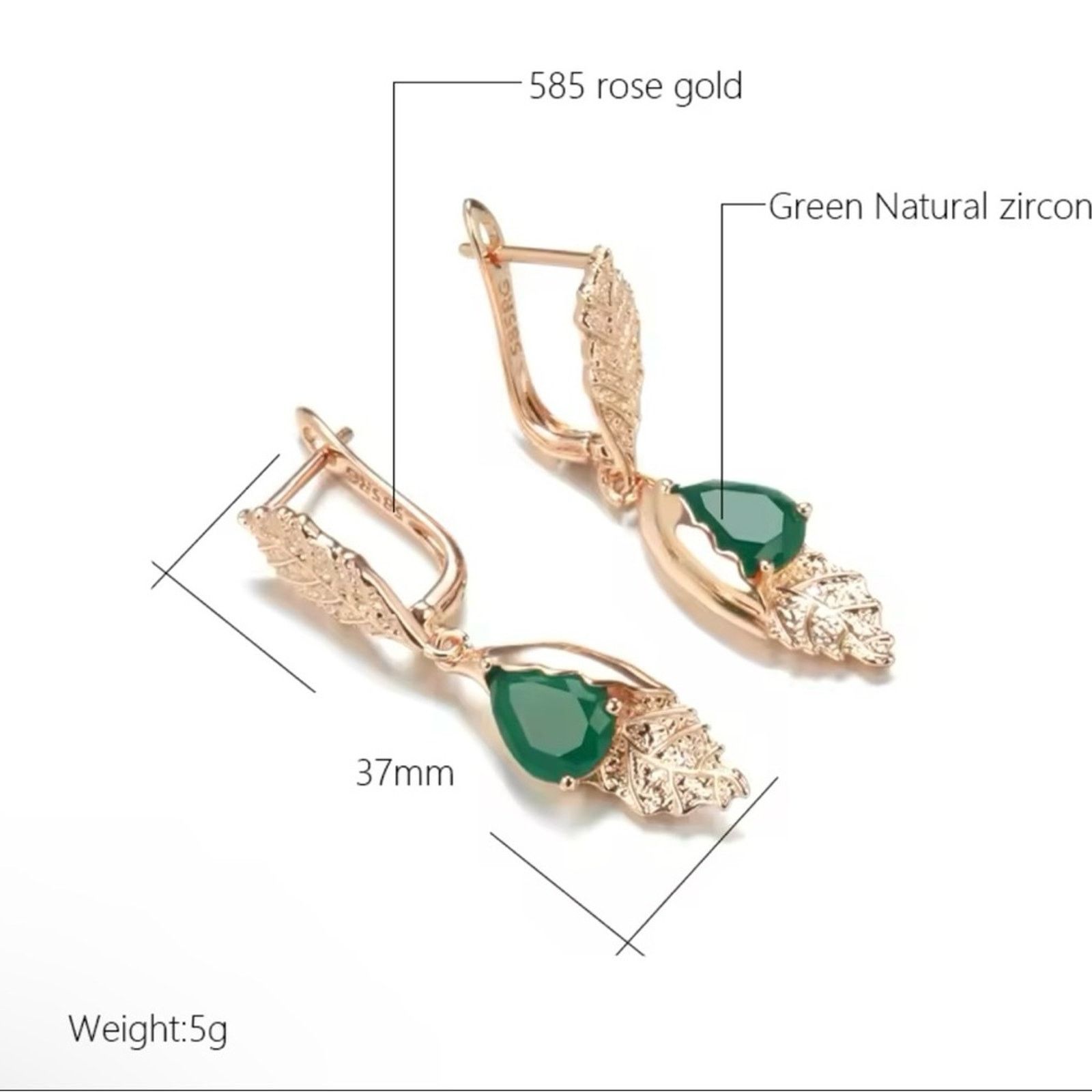 Other New 858 Rose Gold Plated Green Leaf Drop Dangle Earrings Size ONE SIZE - 3 Thumbnail