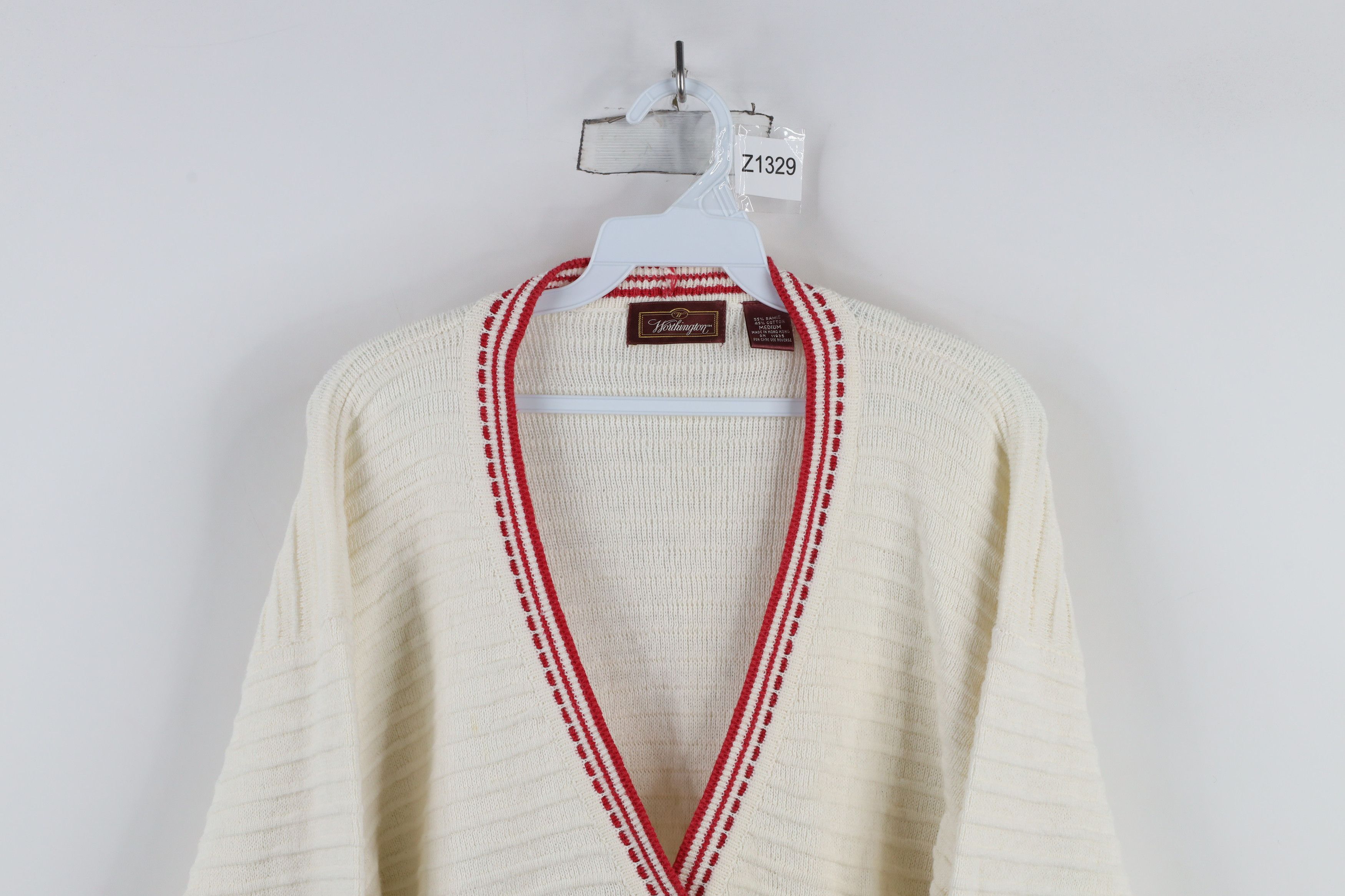 Vintage Vintage 90s Streetwear Ribbed Knit Cardigan Sweater White Size M / US 6-8 / IT 42-44 - 2 Thumbnail