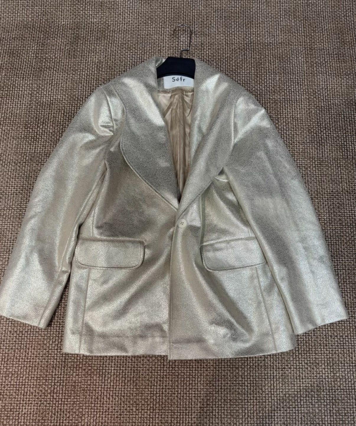 Sefr Sefr Crackled Metallic Champagne Gold Blazer K23 Size US M / EU 48-50 / 2 - 1 Thumbnail