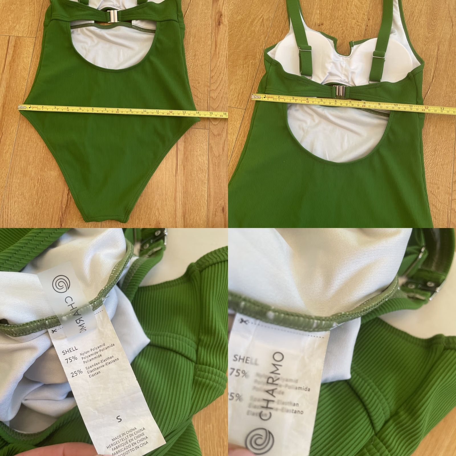 Vintage Charmo One Piece Bathing Suit Ribbed Cutout Padded Swimsuit S Women Green High Cut Size S / US 4 / IT 40 - 8 Thumbnail