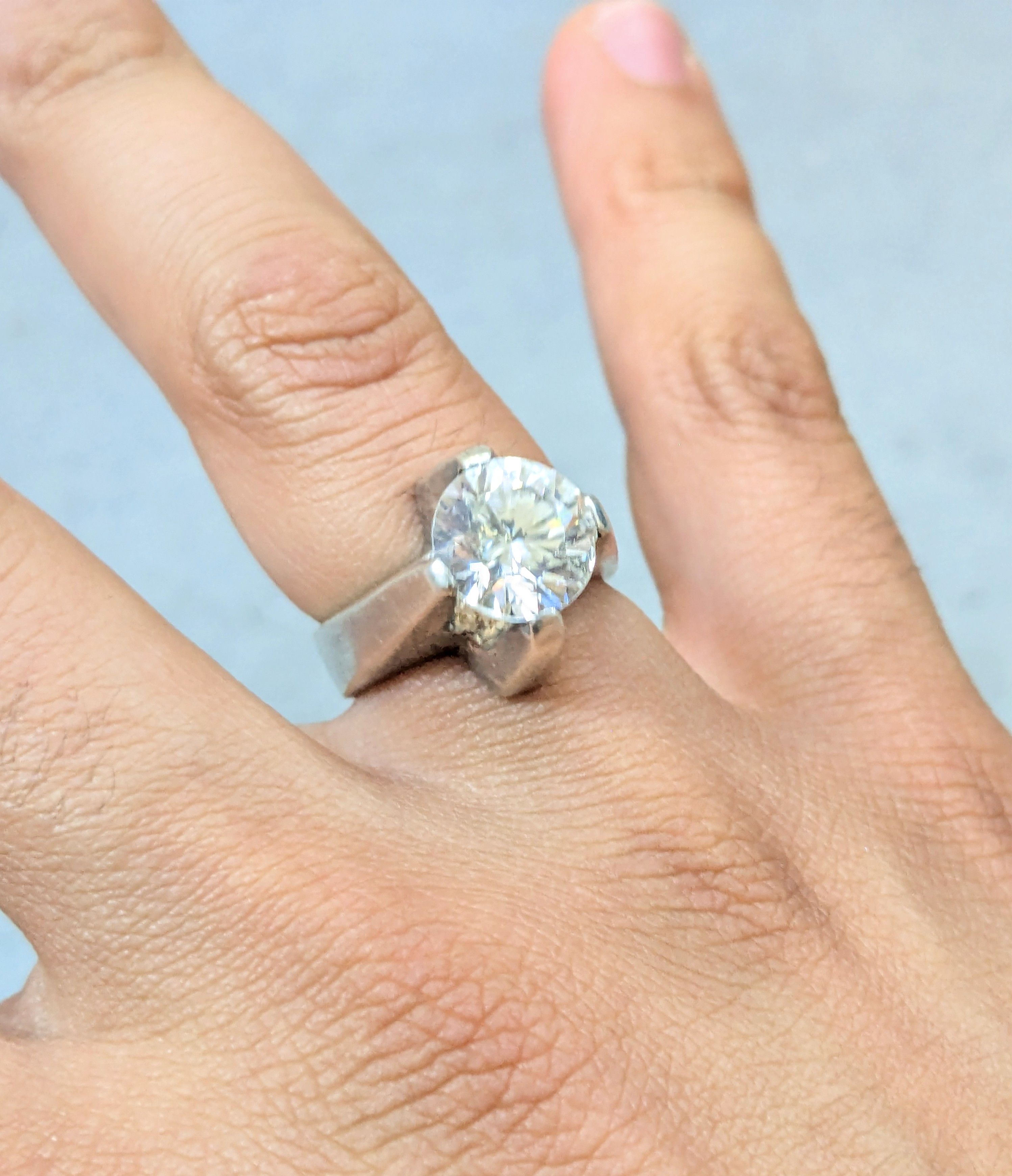 Jewelry Vintage Sterling Silver Ring CZ 7.5 Modern Avant Garde Size ONE SIZE - 11 Thumbnail