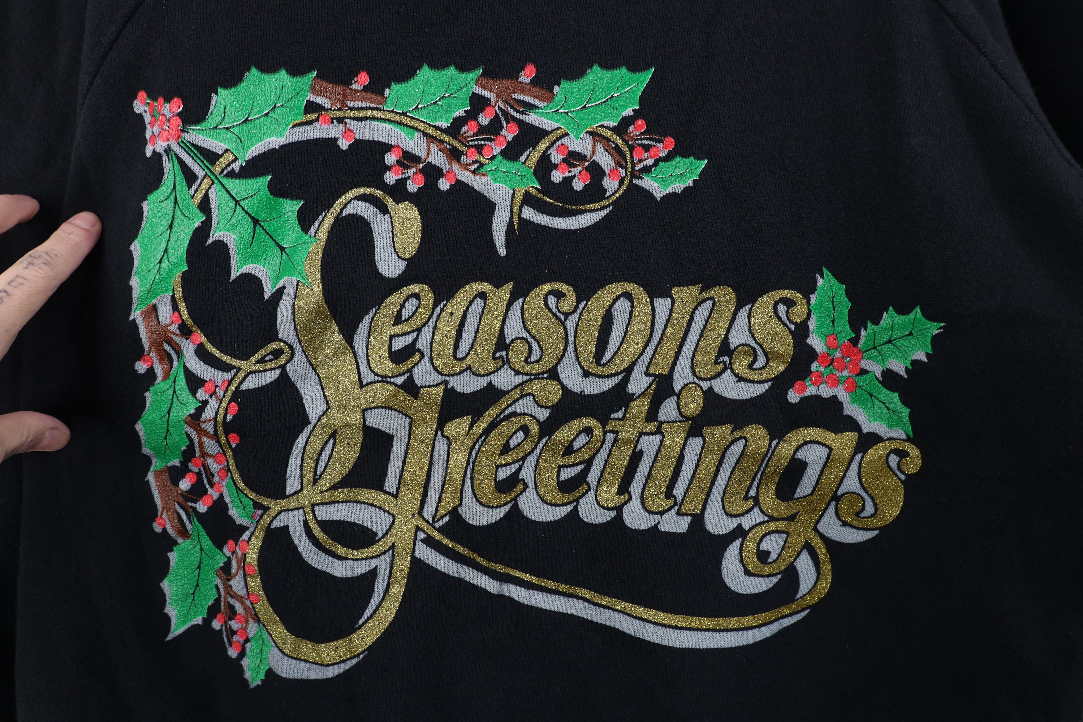 Vintage Vintage 90s Christmas Seasons Greetings Sweatshirt Black USA Size L / US 10 / IT 46 - 4 Thumbnail