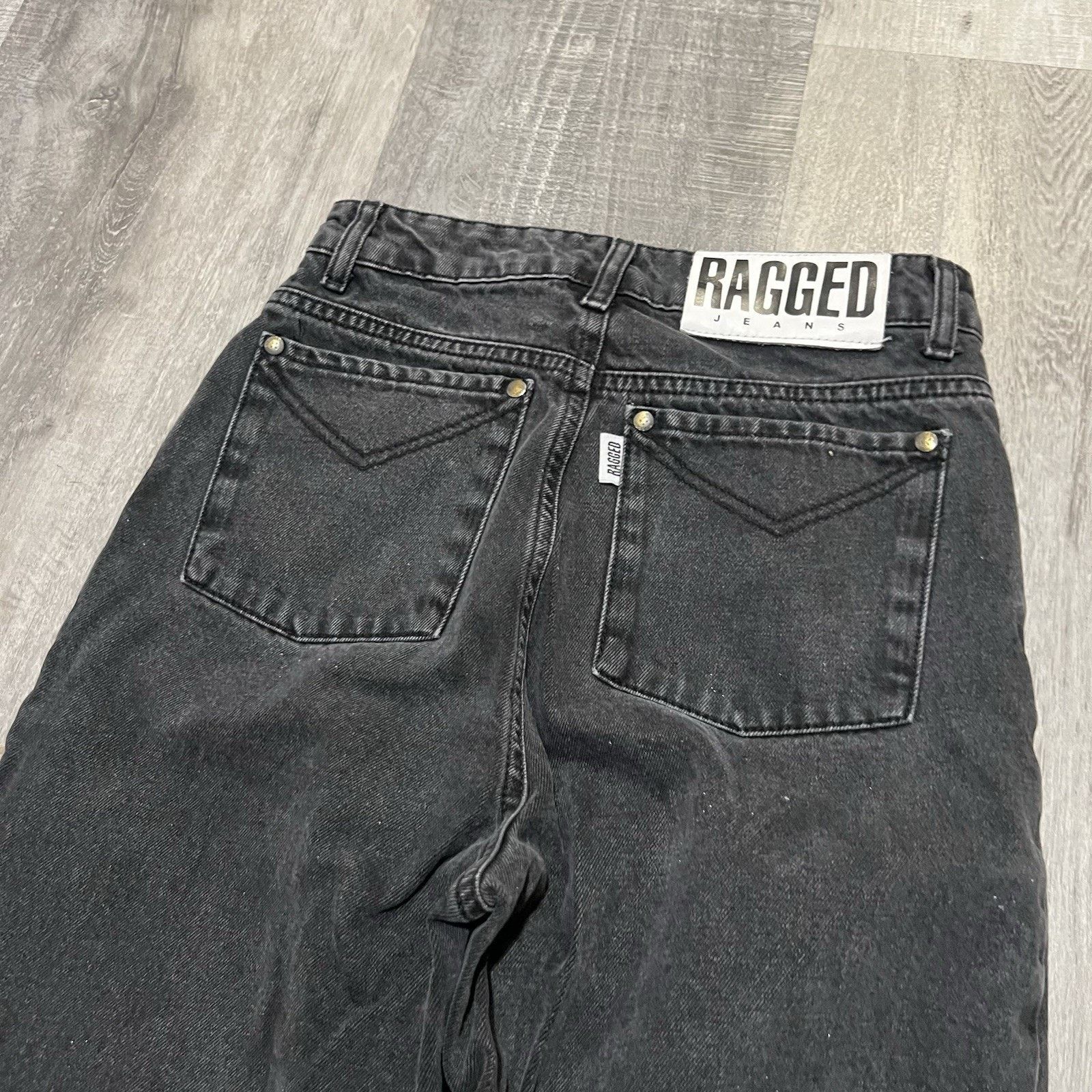 Vintage Ragged Jeans Womens 26 Black Wide Leg High Rise Flared Denim Size 26" / US 2 / IT 38 - 5 Thumbnail