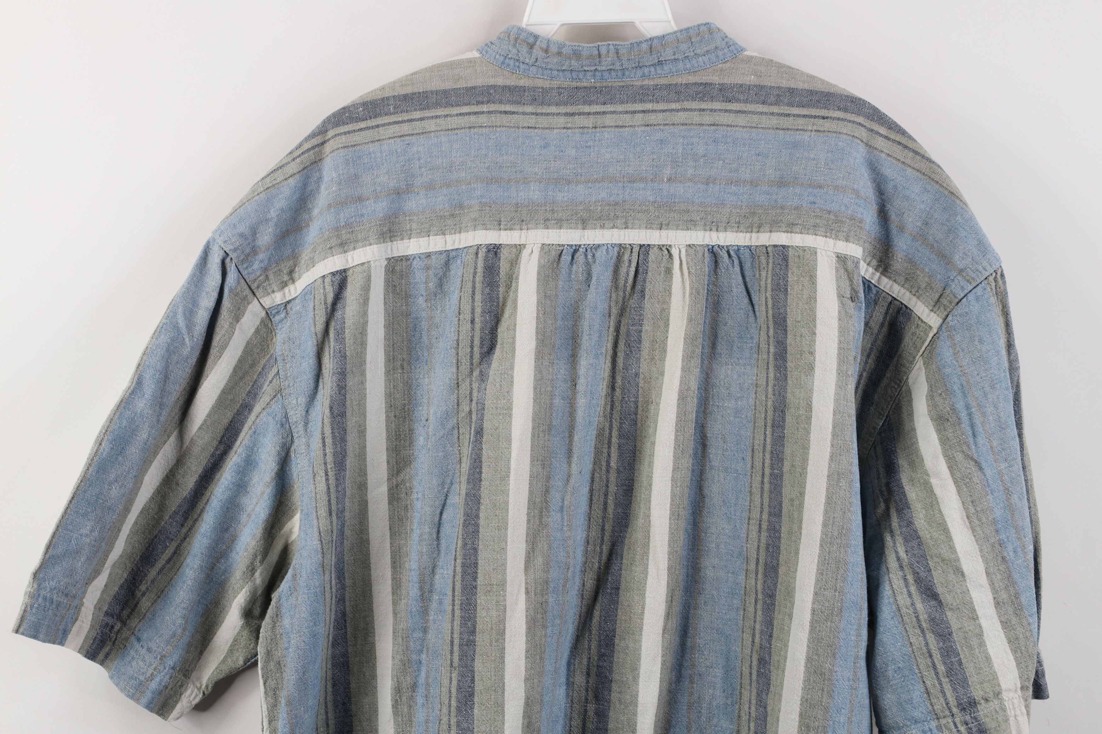 Vintage Vintage 90s Streetwear Linen Blend Band Collar Button Shirt Size US XL / EU 56 / 4 - 10 Thumbnail