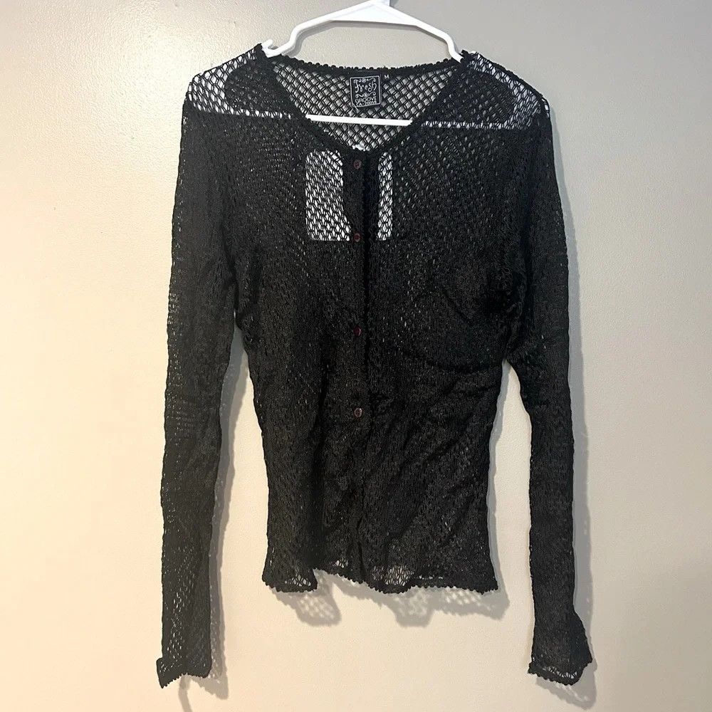 Vintage y2k vintage gothic fishnet crochet open weave cardigan Size M / US 6-8 / IT 42-44 - 1 Thumbnail