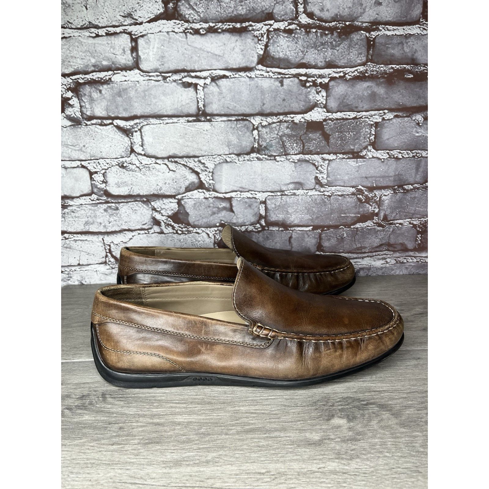 Ecco ECCO Brown Leather Slip On Casual Loafers Driving Shoes Men Size US 13 / EU 46 - 2 Thumbnail