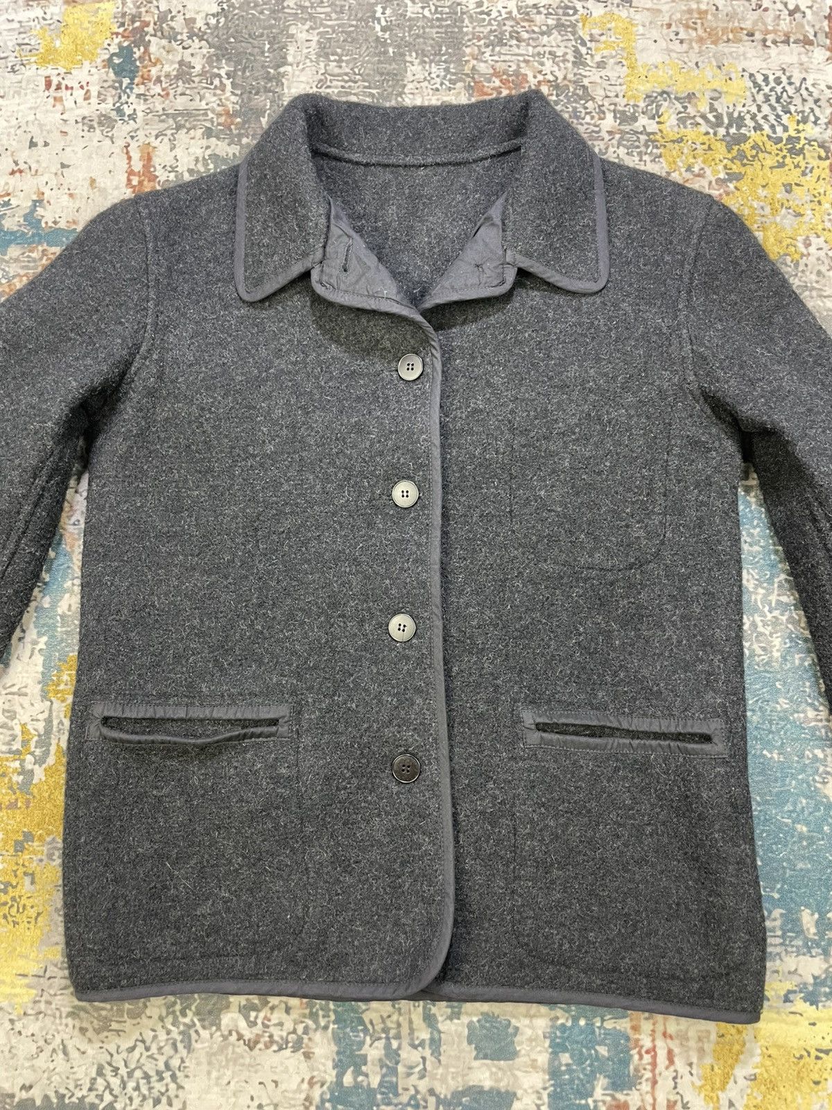 agnes b. Vintage Agnes B. Ash Gray Piped Trim Button Up Wool Jacket Size XS / US 0-2 / IT 36-38 - 3 Thumbnail