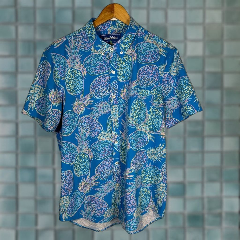 Chubbies Chubbies Button-Down Shirt Blue Neon Pineapple Print Short Sleeve Mens M Size US M / EU 48-50 / 2 - 1 Thumbnail