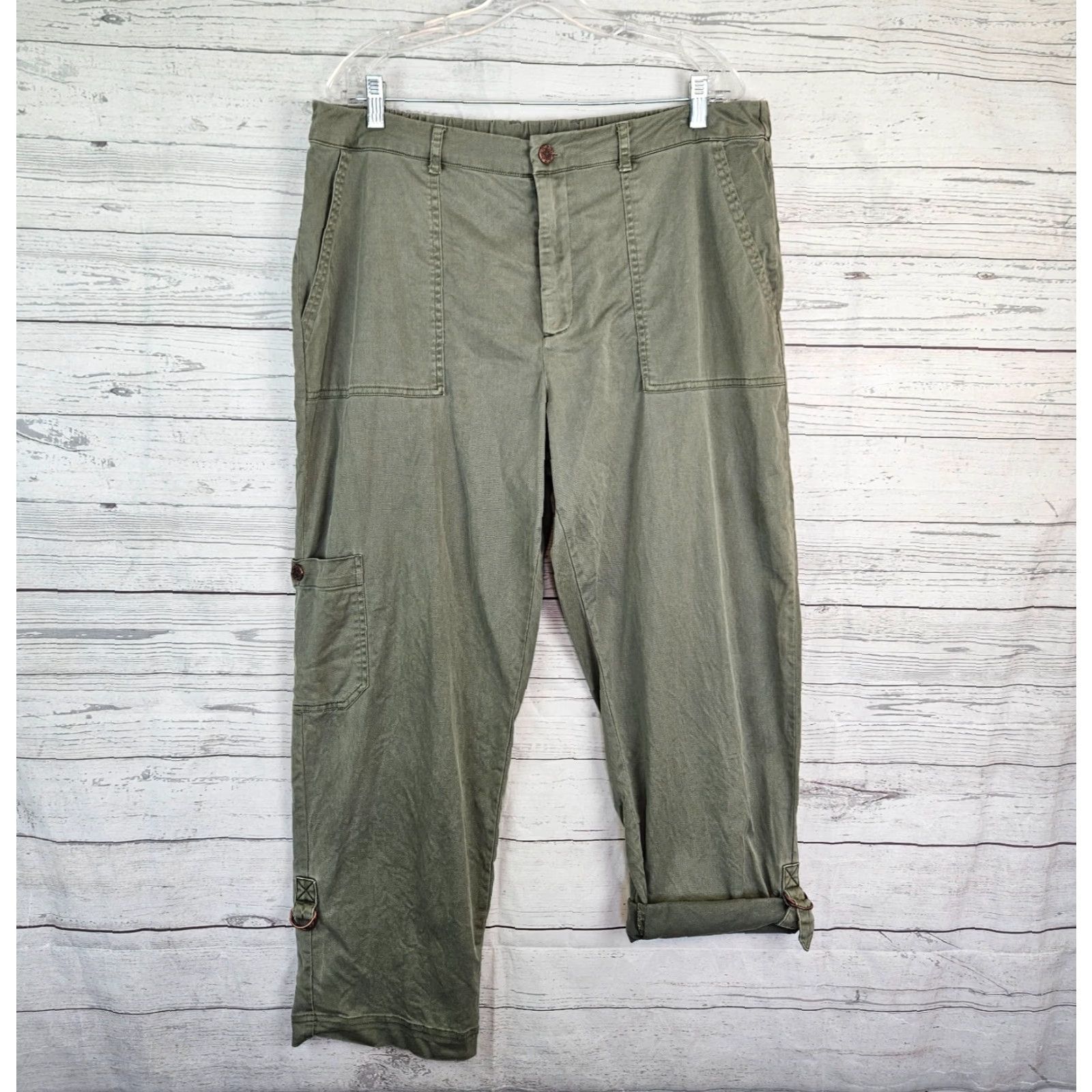 Soft Surroundings Soft Surroundings Womens Pants XL Green High Rise Roll Up Hem Cargo Flat Front 27.5 Inseam Womens Size 40" / US 18 - 2 Thumbnail