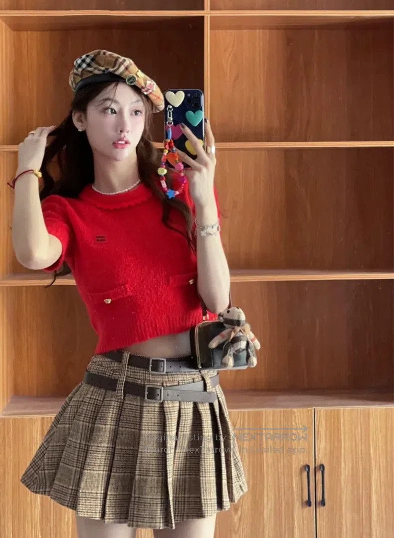 Miu Miu Miu Miu 40 Red short-sleeved knitted wool top Size M / US 6-8 / IT 42-44 - 1 Thumbnail