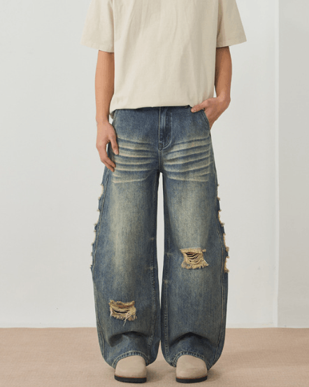 Japanese Brand American distressed wide-leg ripped baggy scimitar jeans Size US 32 / EU 48 - 2 Thumbnail