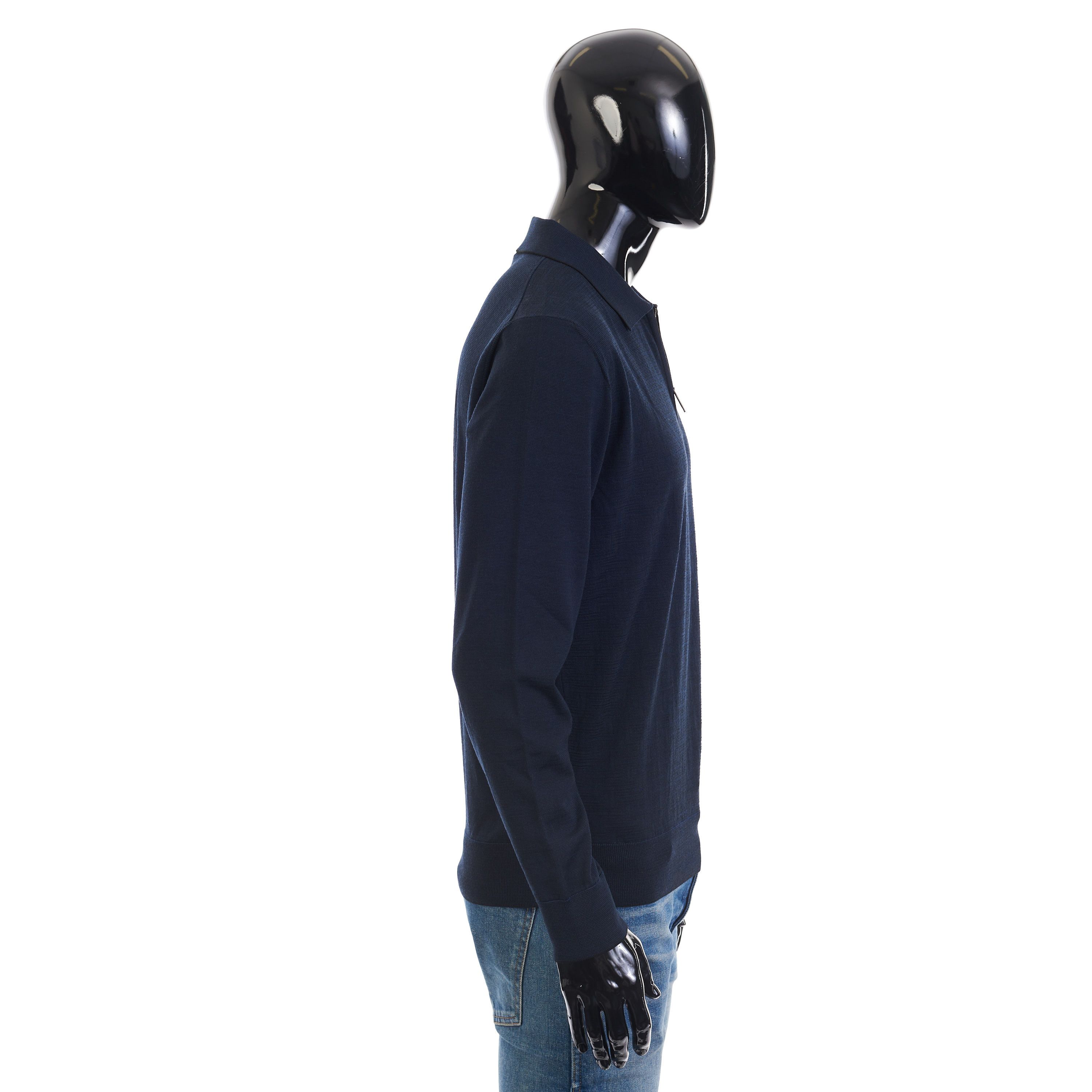 Brioni Polo Sweater With Metal Zip In Blue Wool Size US M / EU 48-50 / 2 - 7 Thumbnail