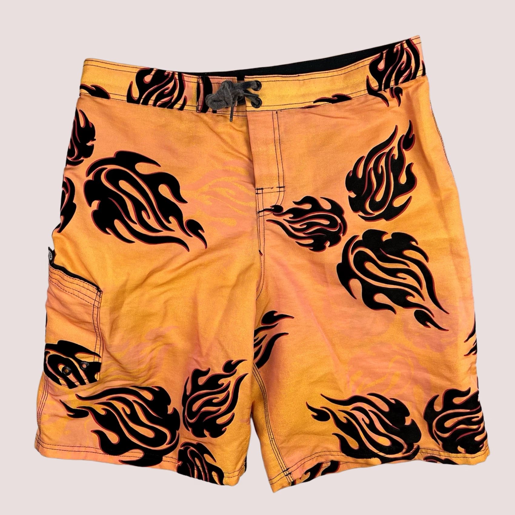 Vintage Hawaiian Island Creations Board Shorts Mens 36 Swim Surf Flames Vintage HIC Orange Polyester Nylon Pockets Drawstring Beach Surfing 90s Mens Size US 36 / EU 52 - 1 Thumbnail