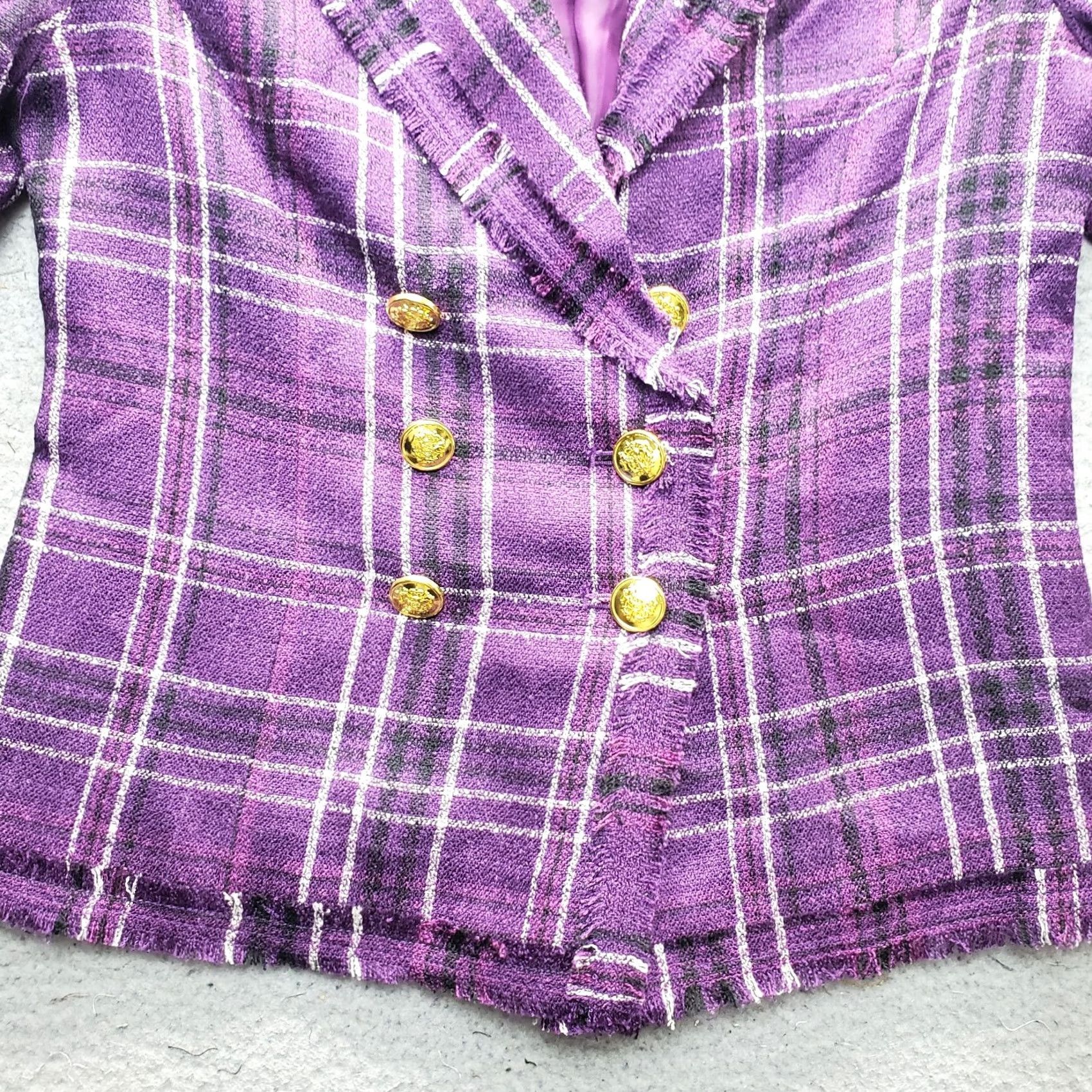 Doublet G by Giuliana Blazer Womens XS Multicolor Plaid Tweed Double Breasted Blazer Jacket Women's XS Blazer Size XS / US 0-2 / IT 36-38 - 7 Thumbnail