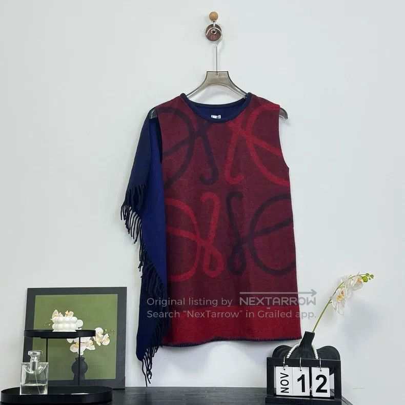 Loewe Loewe Red and Blue Color-blocked Logo Shawl Dress Size XS / US 0-2 / IT 36-38 - 1 Thumbnail