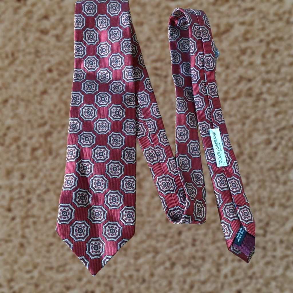 Dolce & Gabbana Dolce & Gabbana Neck Tie 100% Silk Red Geometric Designer Made in Italy Men's Size ONE SIZE - 1 Thumbnail