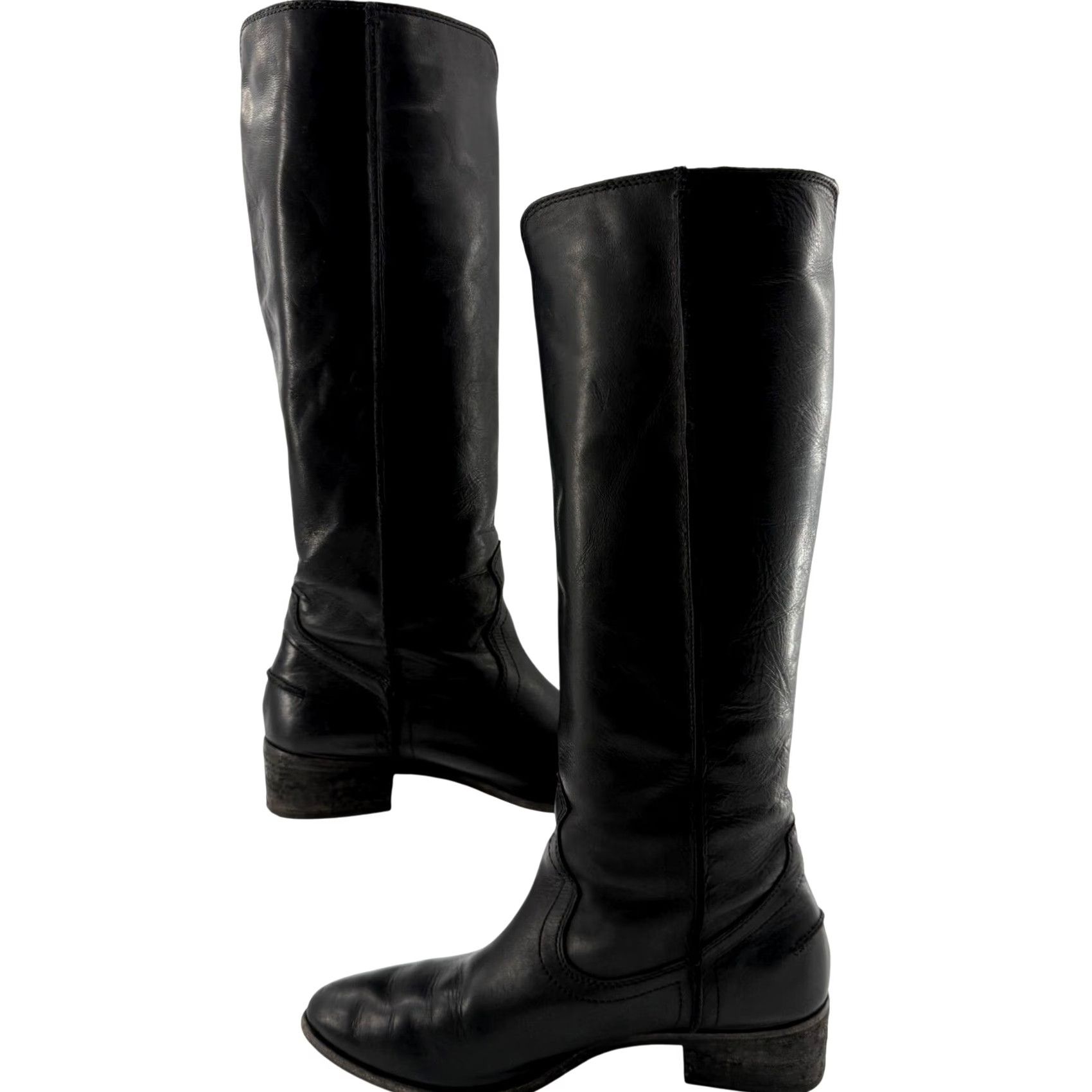 Frye Frye Ray Seam Tall Boots Leather Knee High Pointed Toe Block Heel 9M Black Women Boots with Box Size US 9 / IT 39 - 3 Thumbnail