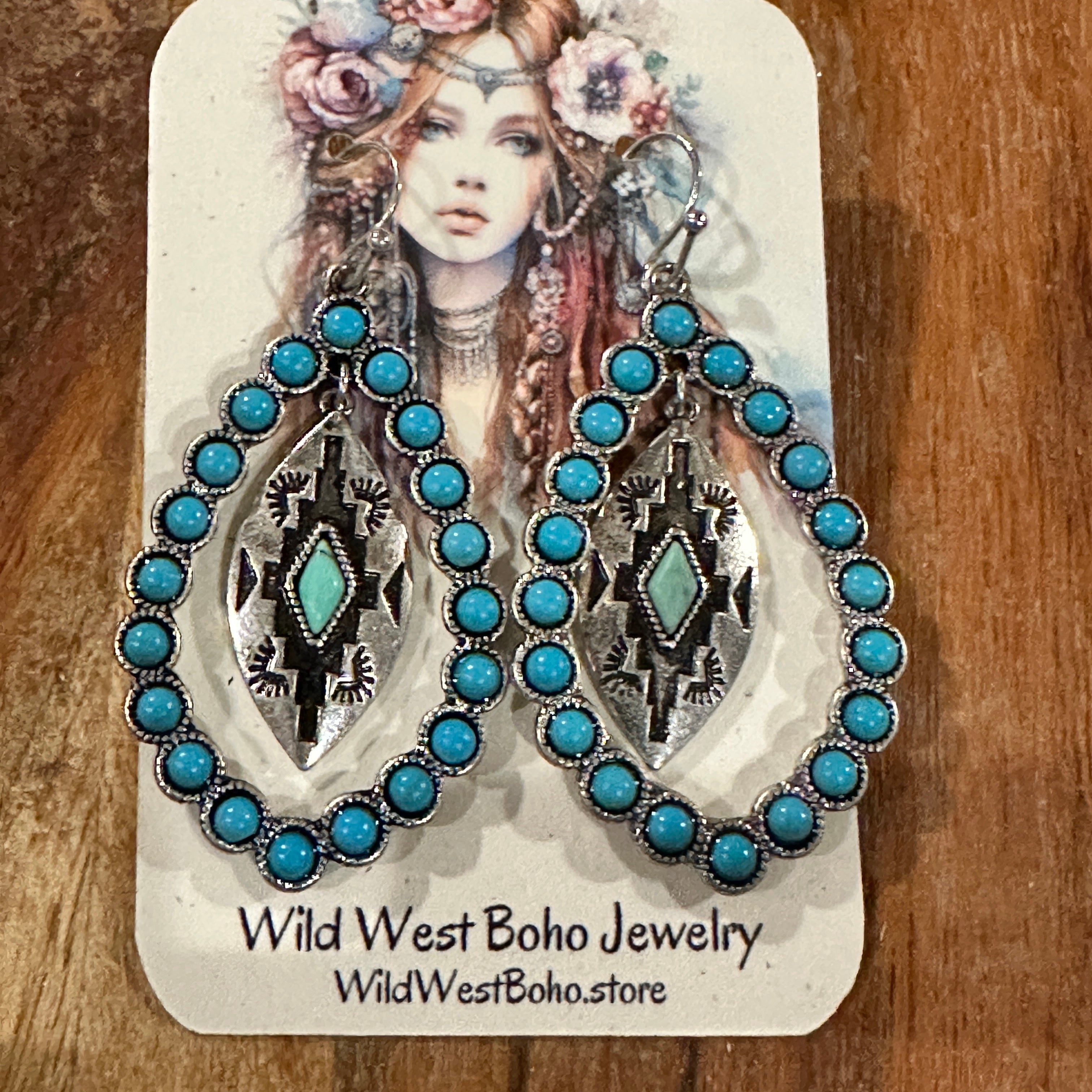 Other Aztec-Inspired Teardrop Turquoise Earrings - Chic Statement Size ONE SIZE - 1 Thumbnail