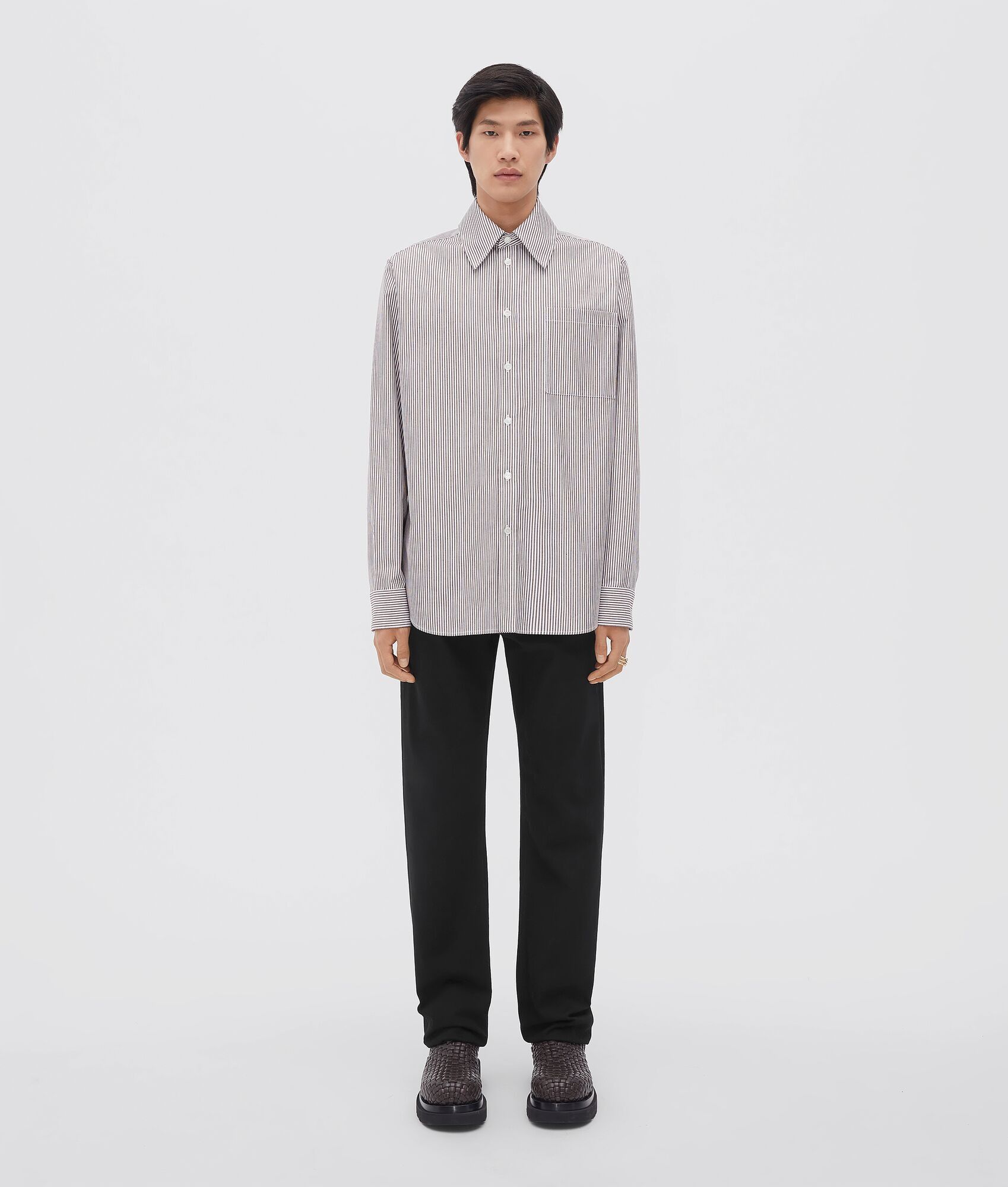 Bottega Veneta o1n1vont0625 Compact Cotton Striped Shirt in Brown/White Size US M / EU 48-50 / 2 - 1 Thumbnail