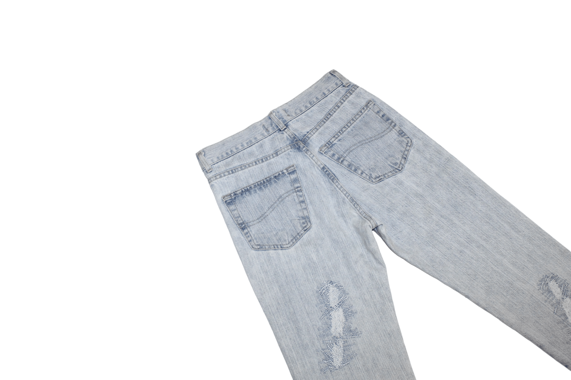 Emmanuelle Khanh 80's Emmanuel Schivili Faded Stitched Blue Straight Jeans Size US 27 - 10 Thumbnail