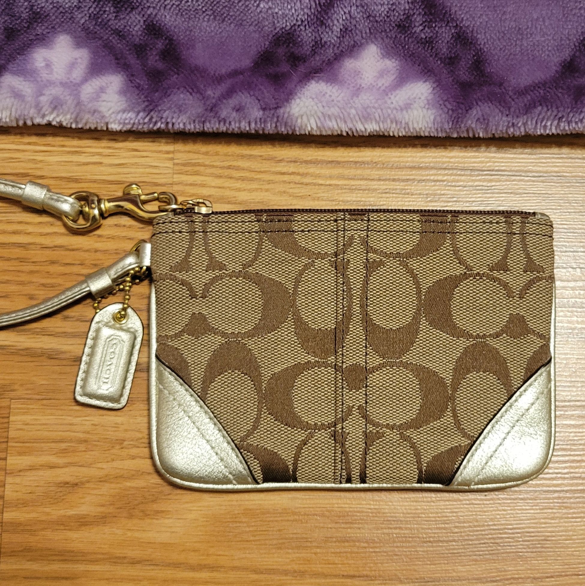 Coach *BRAND NEW* Coach Wristlet Gold Leather and Monogram Canvas Size ONE SIZE - 1 Thumbnail