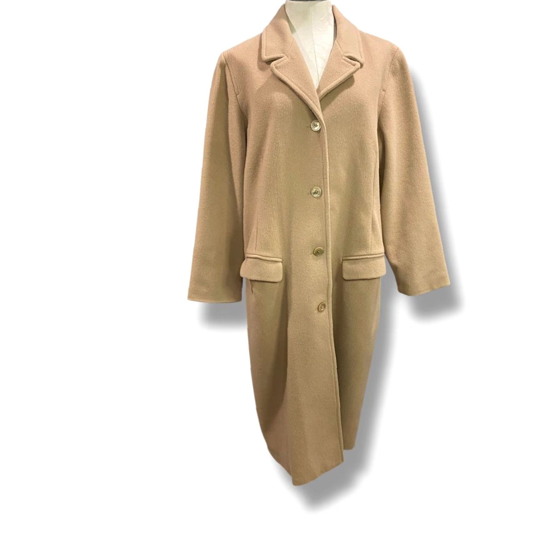 Vintage VINTAGE LL Bean Coat Overcoat Women's Wool Cashmere Tan Large L Tan Wool Cashmere Blend Coat Overcoat Womens Size L / US 10 / IT 46 - 2 Thumbnail