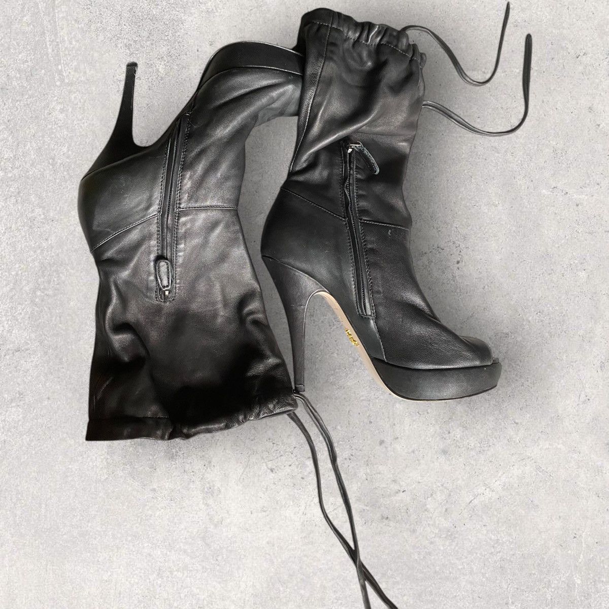 Prada Prada Leather Lace Up Open Toe Boots Size US 7 / IT 37 - 6 Thumbnail