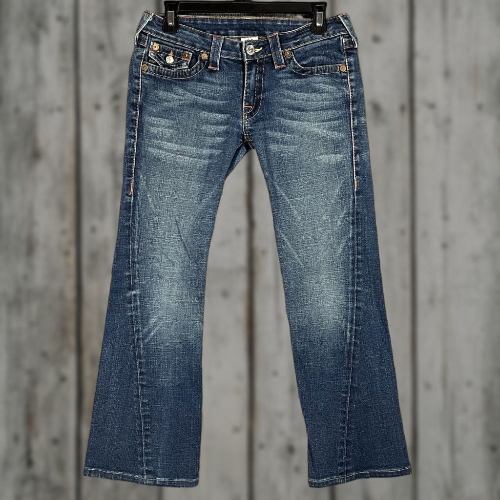 True Religion True Religion Jeans Flared Vintage Women SZ 31 Blue Denim 5-Pocket Distressed Stretch USA Flare 27in Inseam Size 24" / US 00 / IT 34 - 1 Thumbnail
