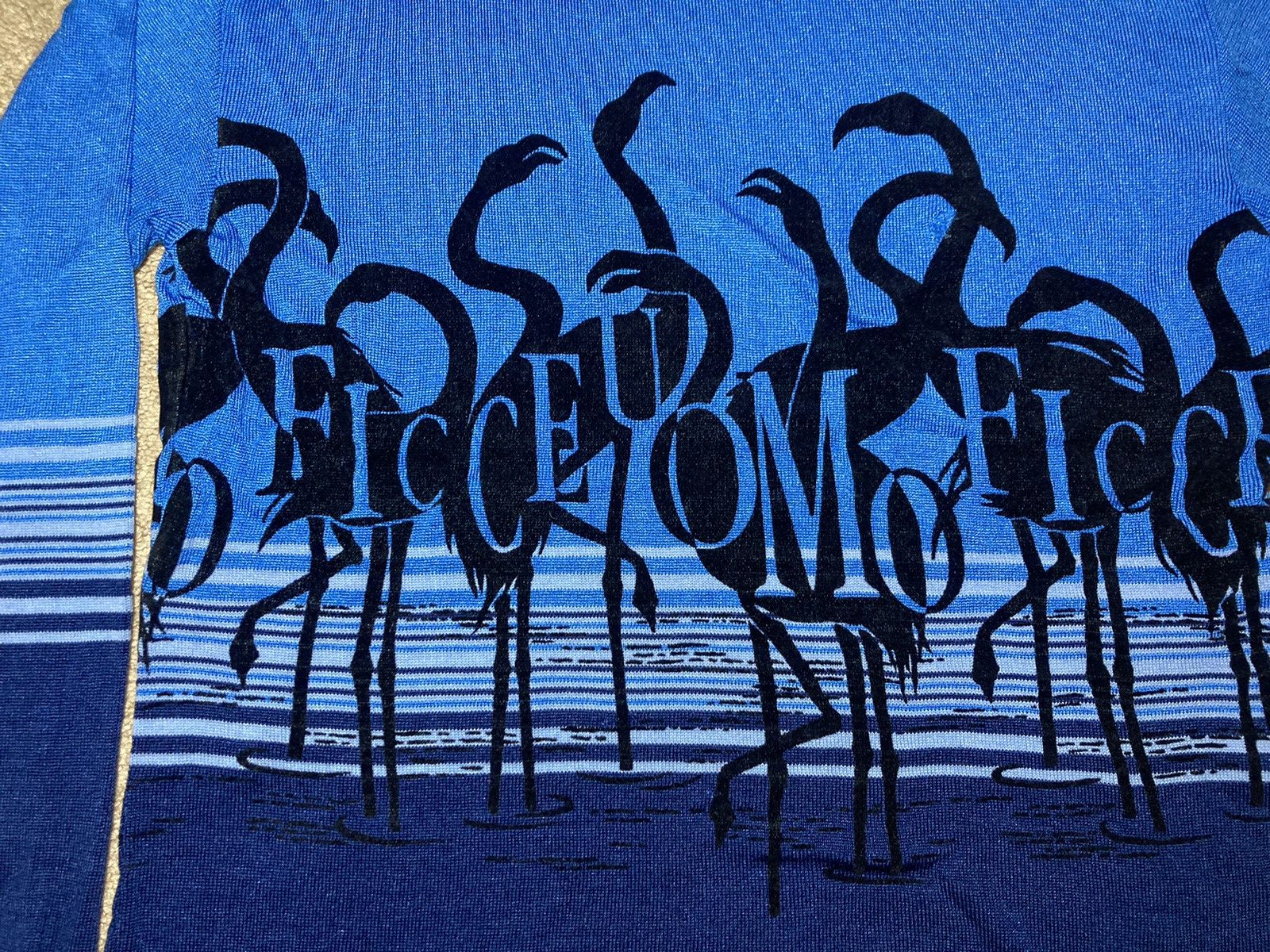 Japanese Brand × Yoshiyuki Konishi SS96 Ficce Yoshiyuki Konishi Blue Flamingo Water Knit 90s Size US L / EU 52-54 / 3 - 4 Thumbnail