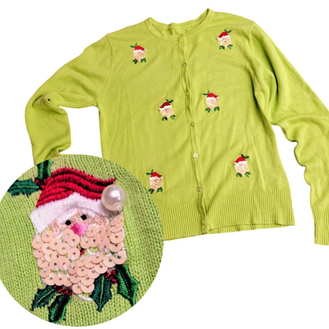 NBDN Nobrandedon Ugly Christmas Sweater Embroider Sequin Santas Cardigan Size M / US 6-8 / IT 42-44 - 1 Thumbnail