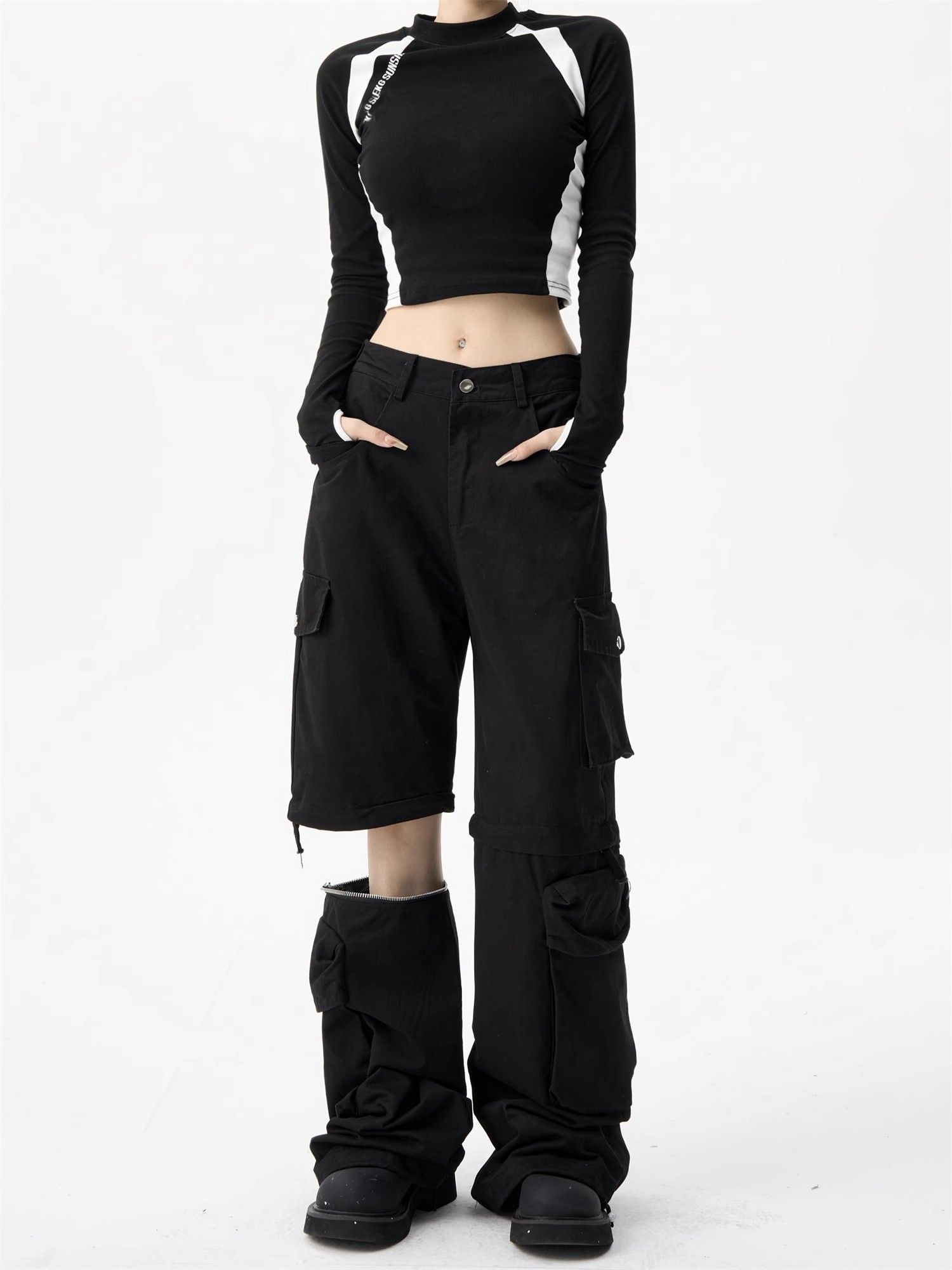image of Detachable Zipper Work Bag Jeans in Black, Men's (Size 30)